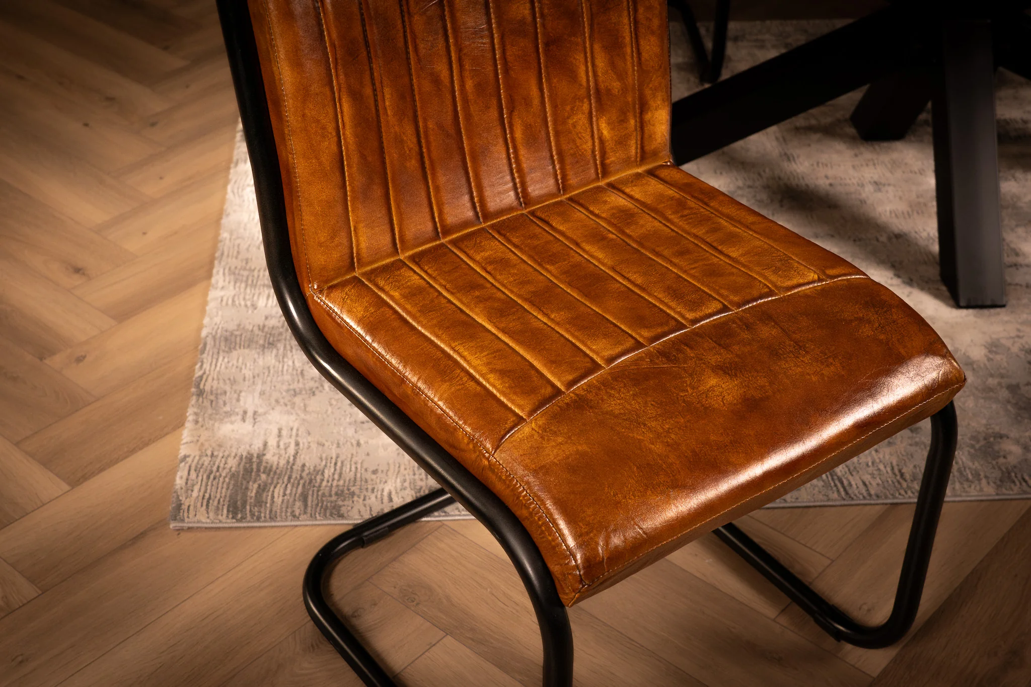 Genuine Leather Cantilever Dining Chair Brown – Veneto - Image 4