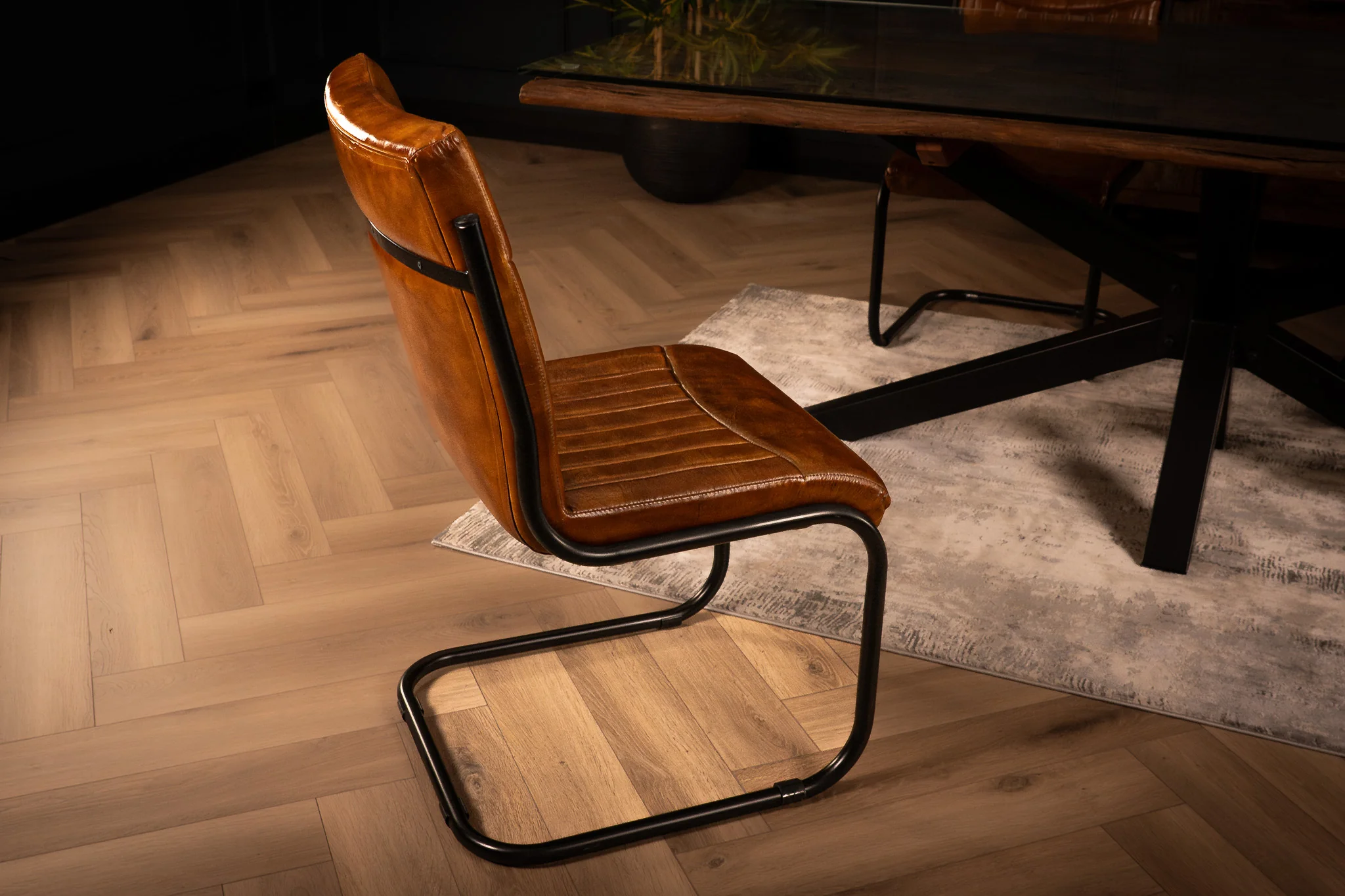 Genuine Leather Cantilever Dining Chair Brown – Veneto - Image 5