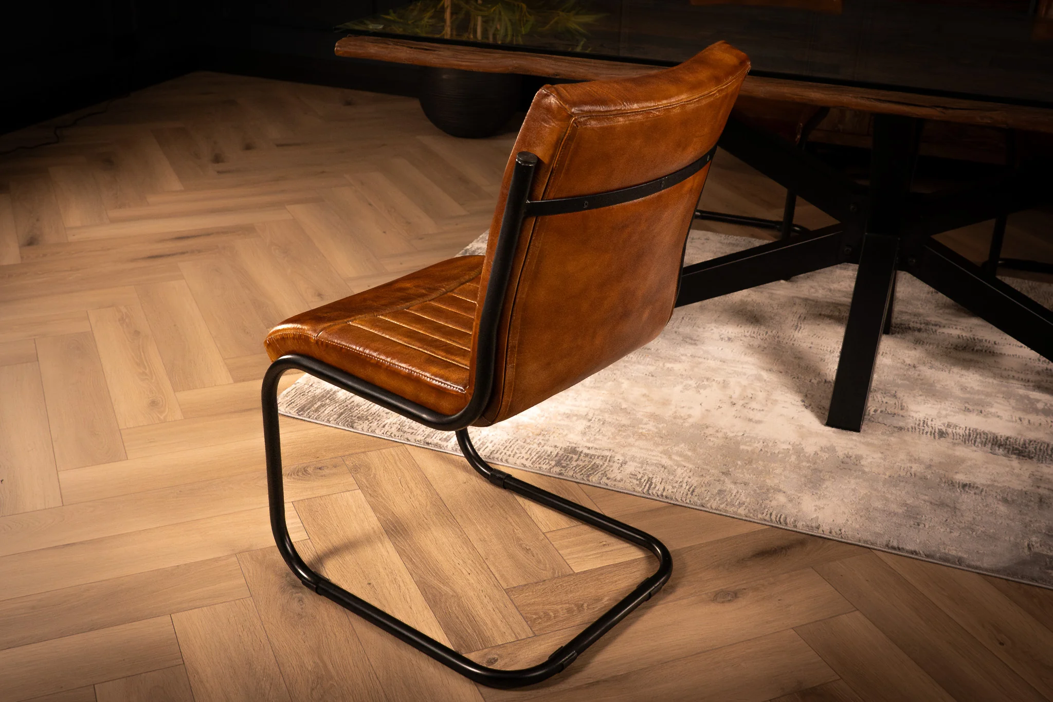 Genuine Leather Cantilever Dining Chair Brown – Veneto - Image 6