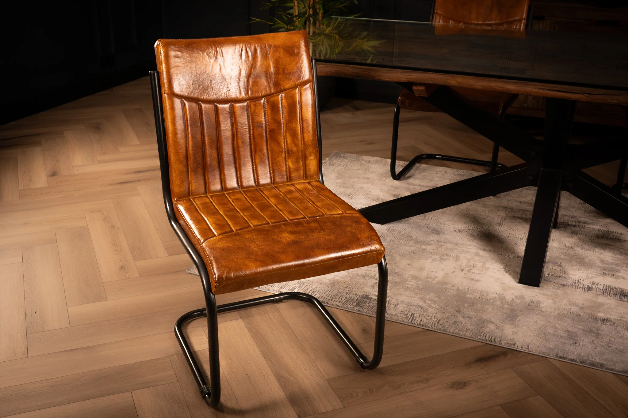 Genuine Leather Cantilever Dining Chair Brown – Veneto - Image 7