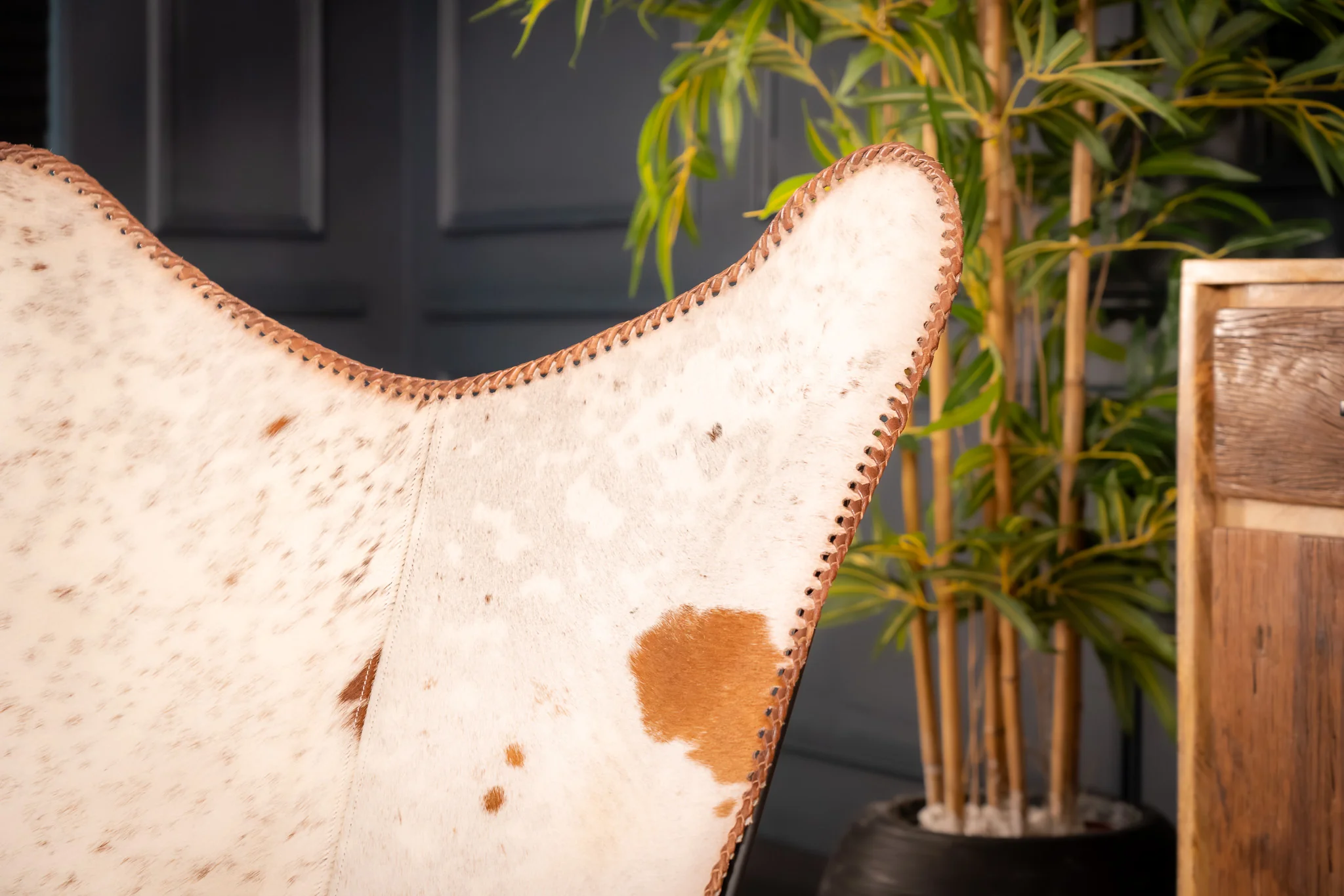 Leather Butterfly Lounge Chair Brown and White Spotted - Image 4