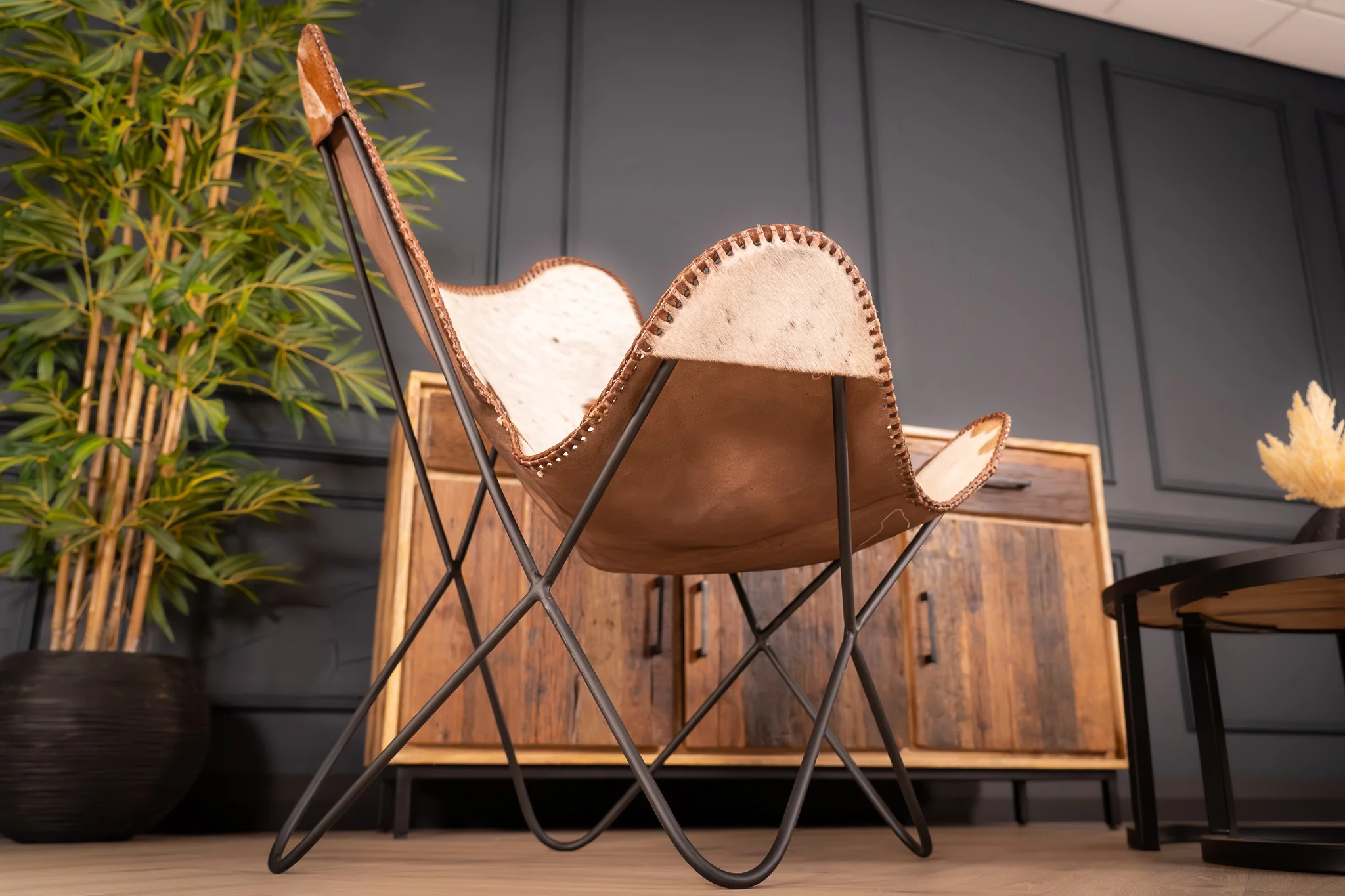 Leather Butterfly Lounge Chair Brown and White Spotted - Image 7