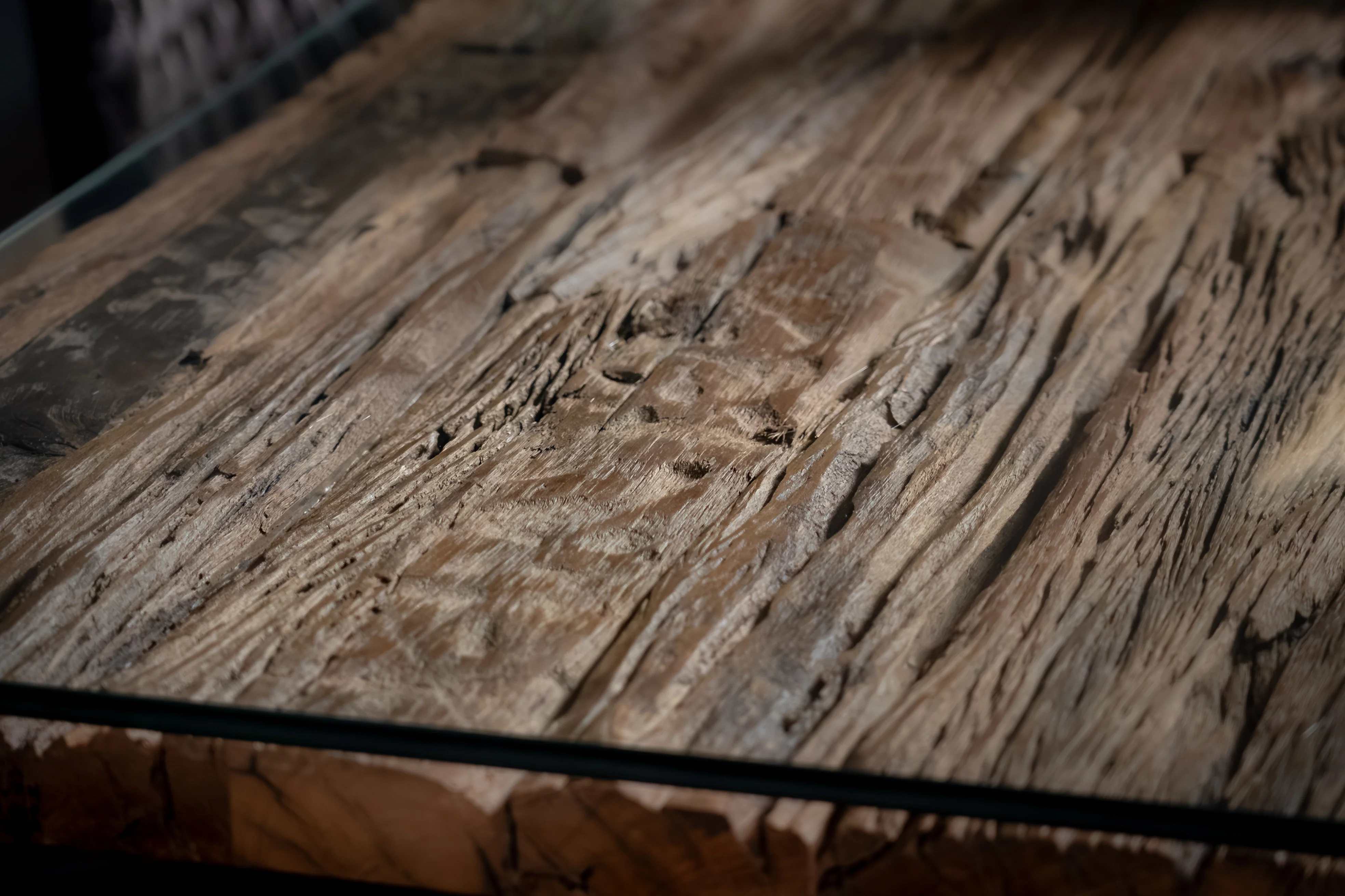 Recycled Wood Dining Table 220cm – Forest Glass Top Spider Frame I 90 cm wide - Image 6