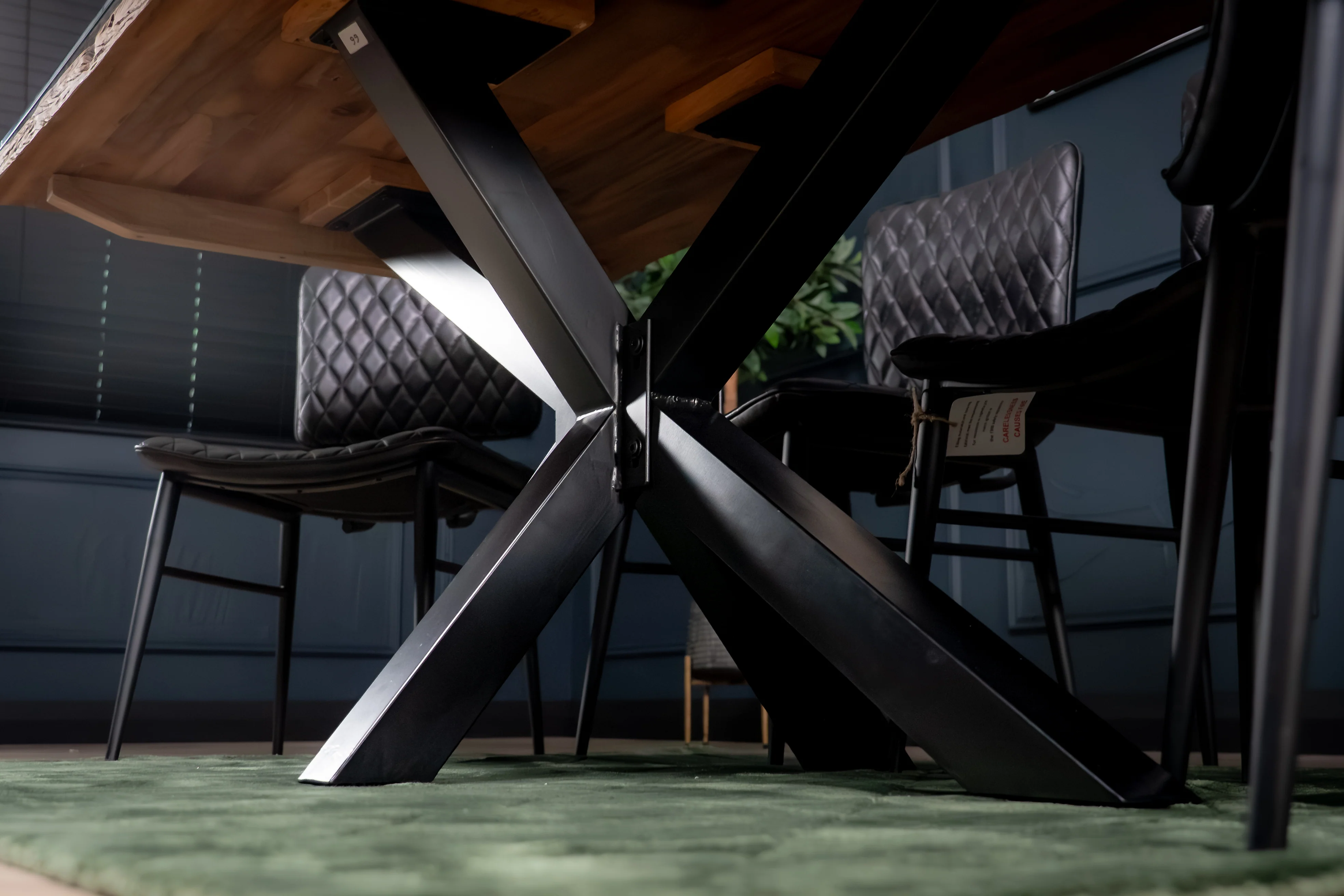 Recycled Wood Dining Table 220cm – Forest Glass Top Spider Frame I 90 cm wide - Image 7