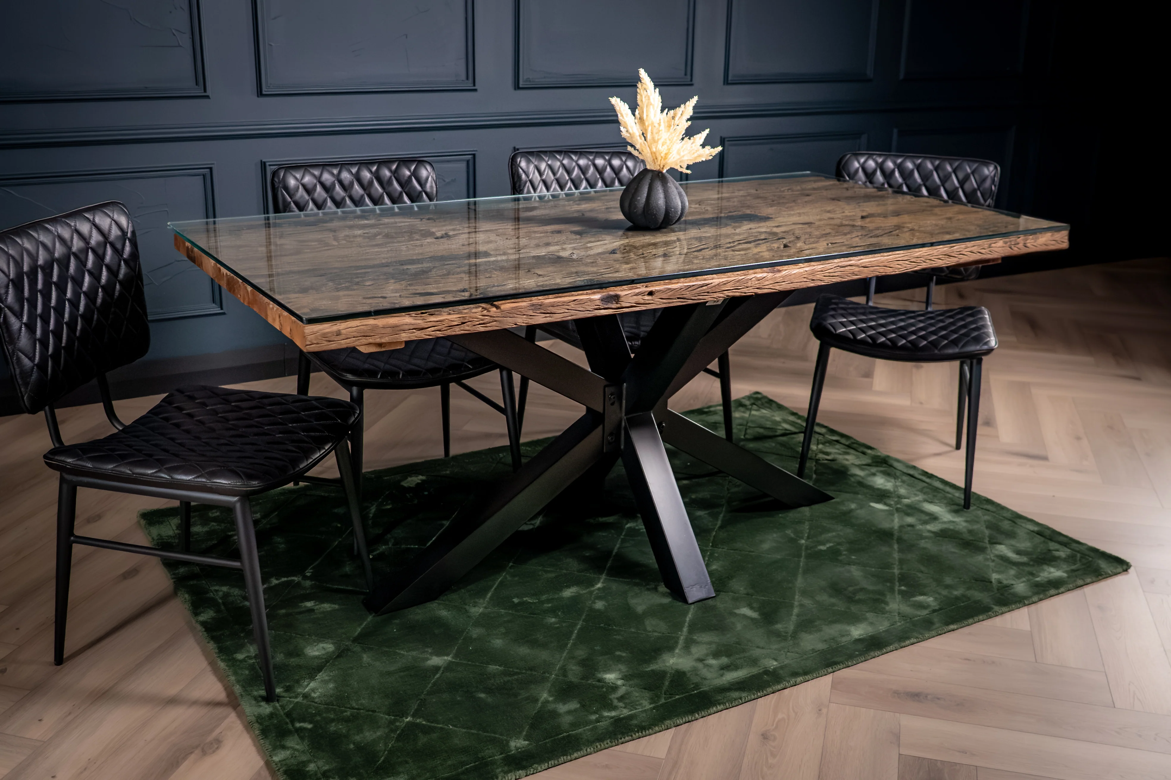 Recycled Wood Dining Table 220cm – Forest Glass Top Spider Frame I 90 cm wide - Image 3