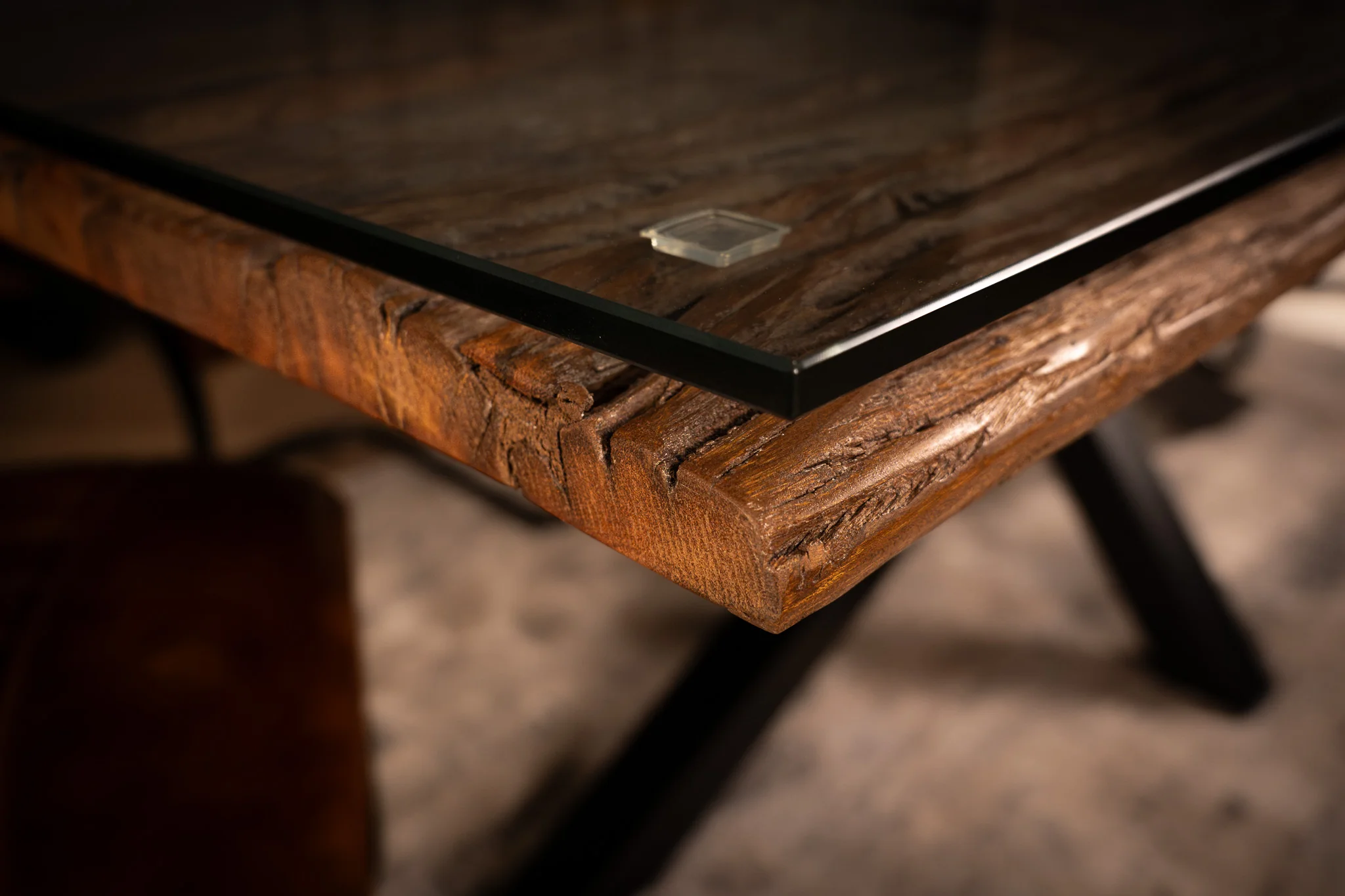 Recycled Wood Dining Table 220cm – Forest Glass Top Spider Frame - Image 6