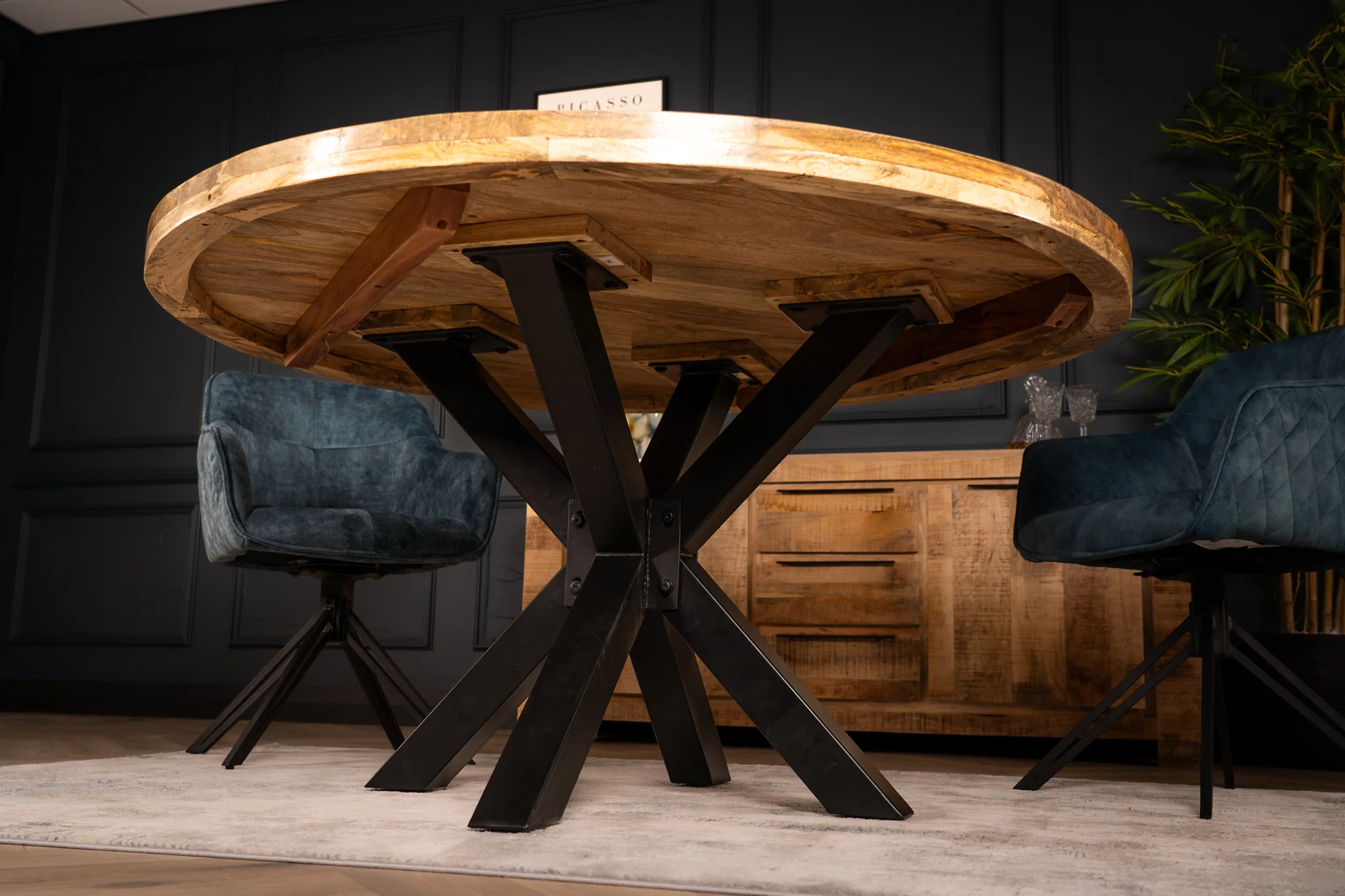 Solid Mango Wood Round Dining Table 140cm – Galaxie Star Base - Image 3
