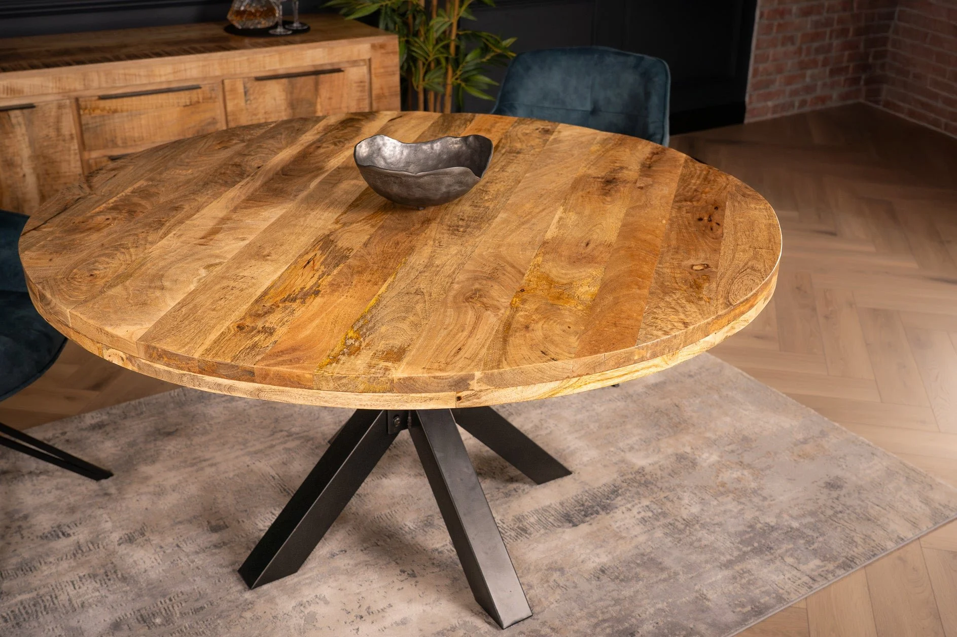 Solid Mango Wood Round Dining Table 140cm – Galaxie Star Base - Image 4