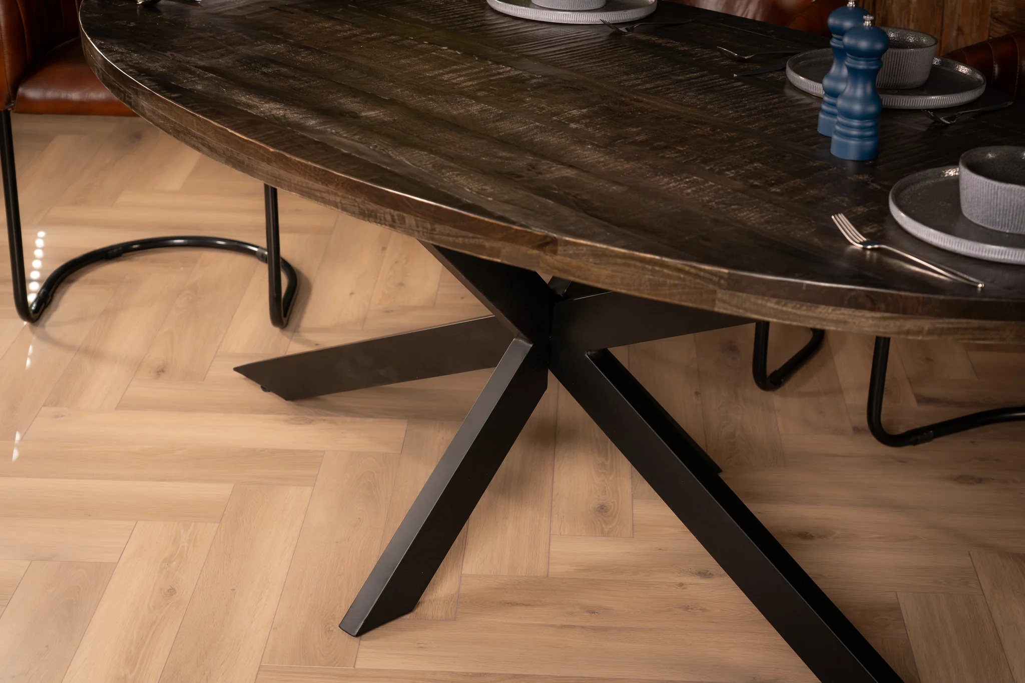 Solid Mango Dark Brown Wood Oval Dining Table 160cm – Galaxie Spider Frame - Image 3