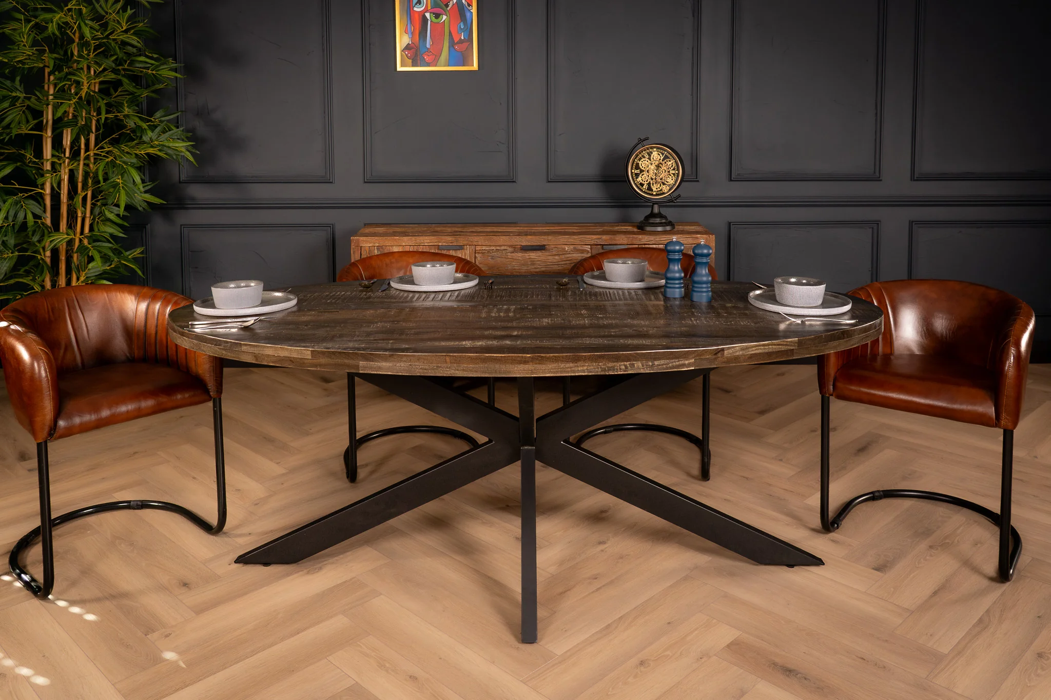 Solid Mango Dark Brown Wood Oval Dining Table 160cm – Galaxie Spider Frame - Image 4