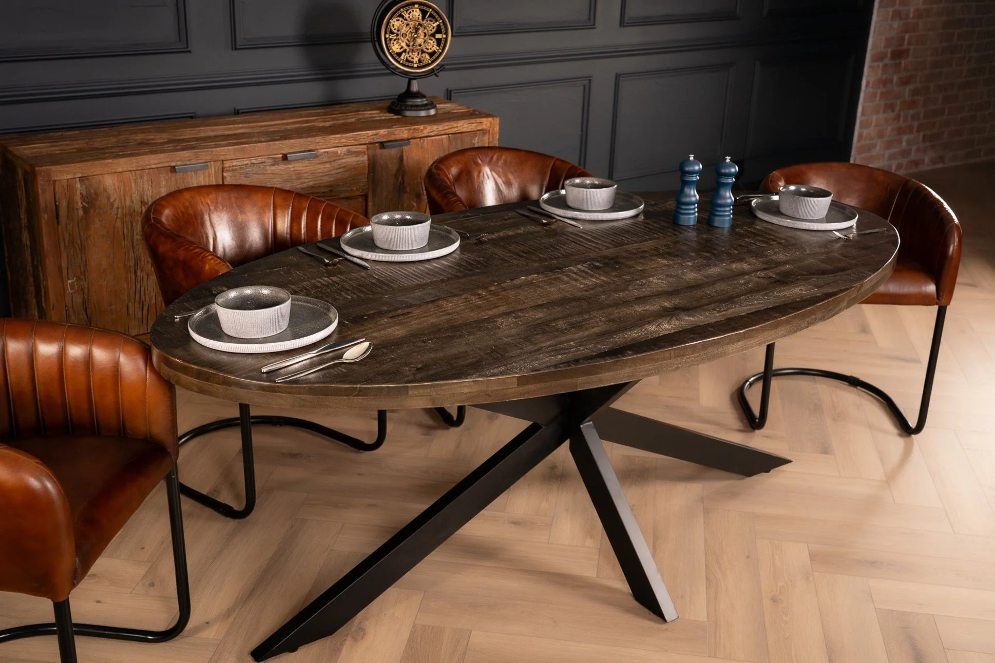 Solid Mango Dark Brown Wood Oval Dining Table 160cm – Galaxie Spider Frame - Image 5