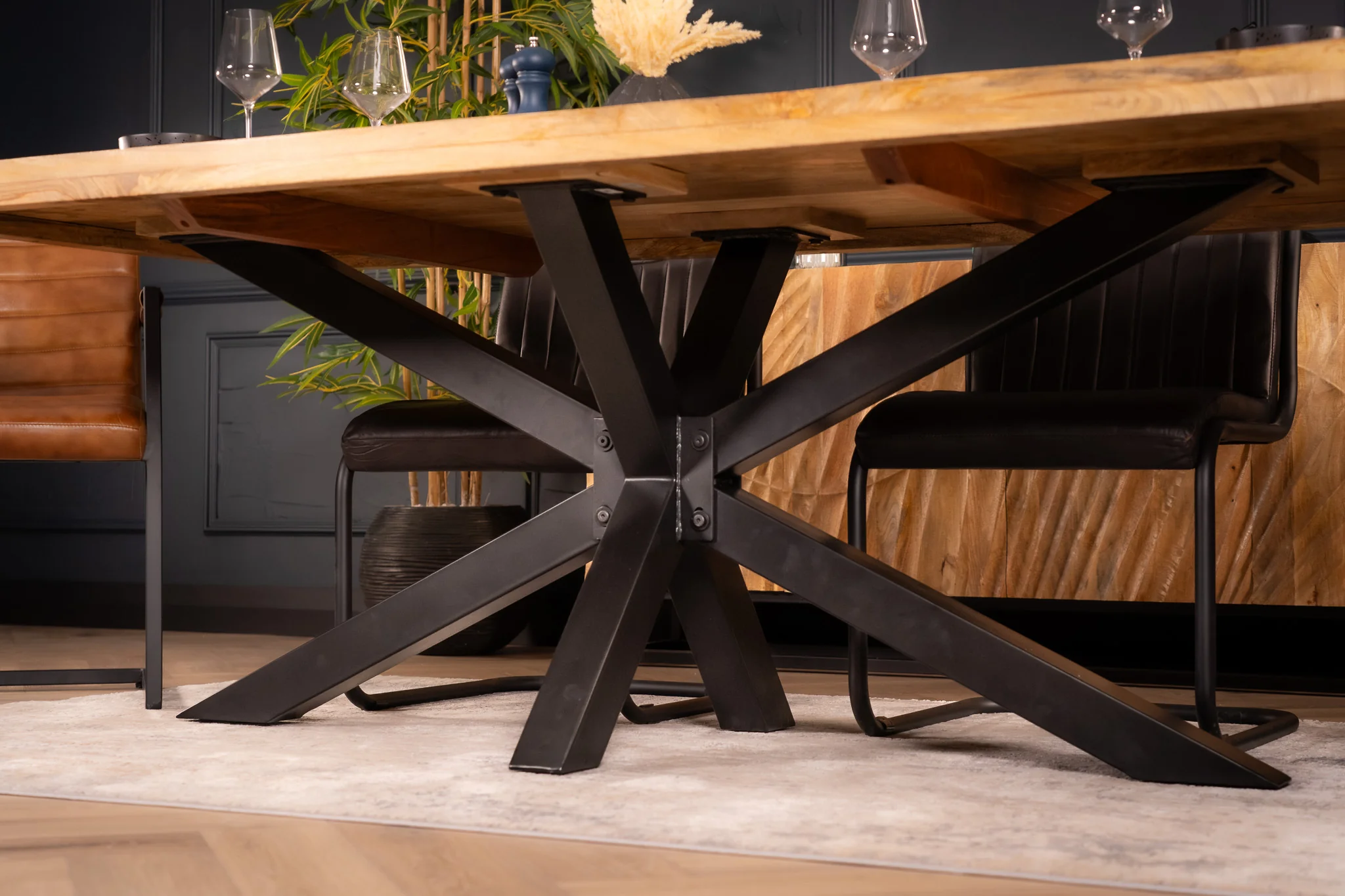 Solid Mango Wood Dining Table 200cm – Galaxie Spider Frame - Image 3