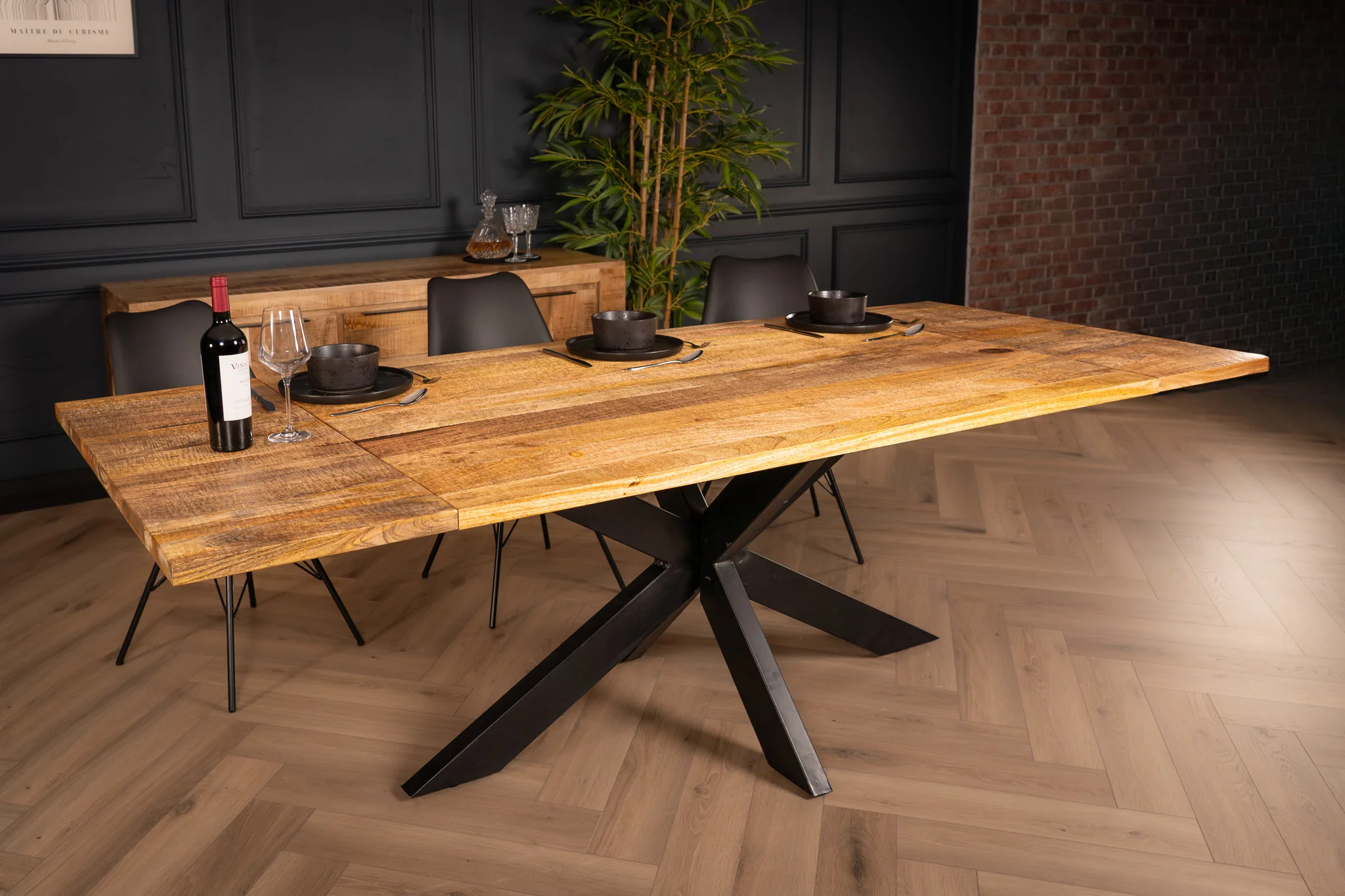 Solid Mango Wood Extendable Dining Table 160-240cm – Galaxie Spider Frame - Image 3