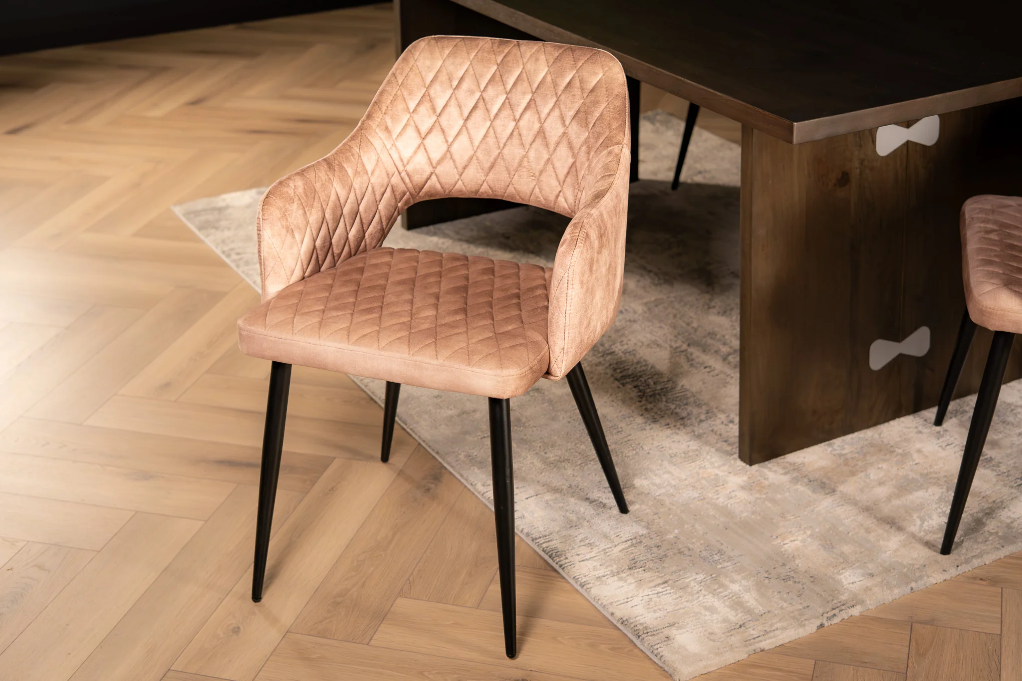 Velvet Dining Chair Champagne with Black Legs – Glamour - Image 3