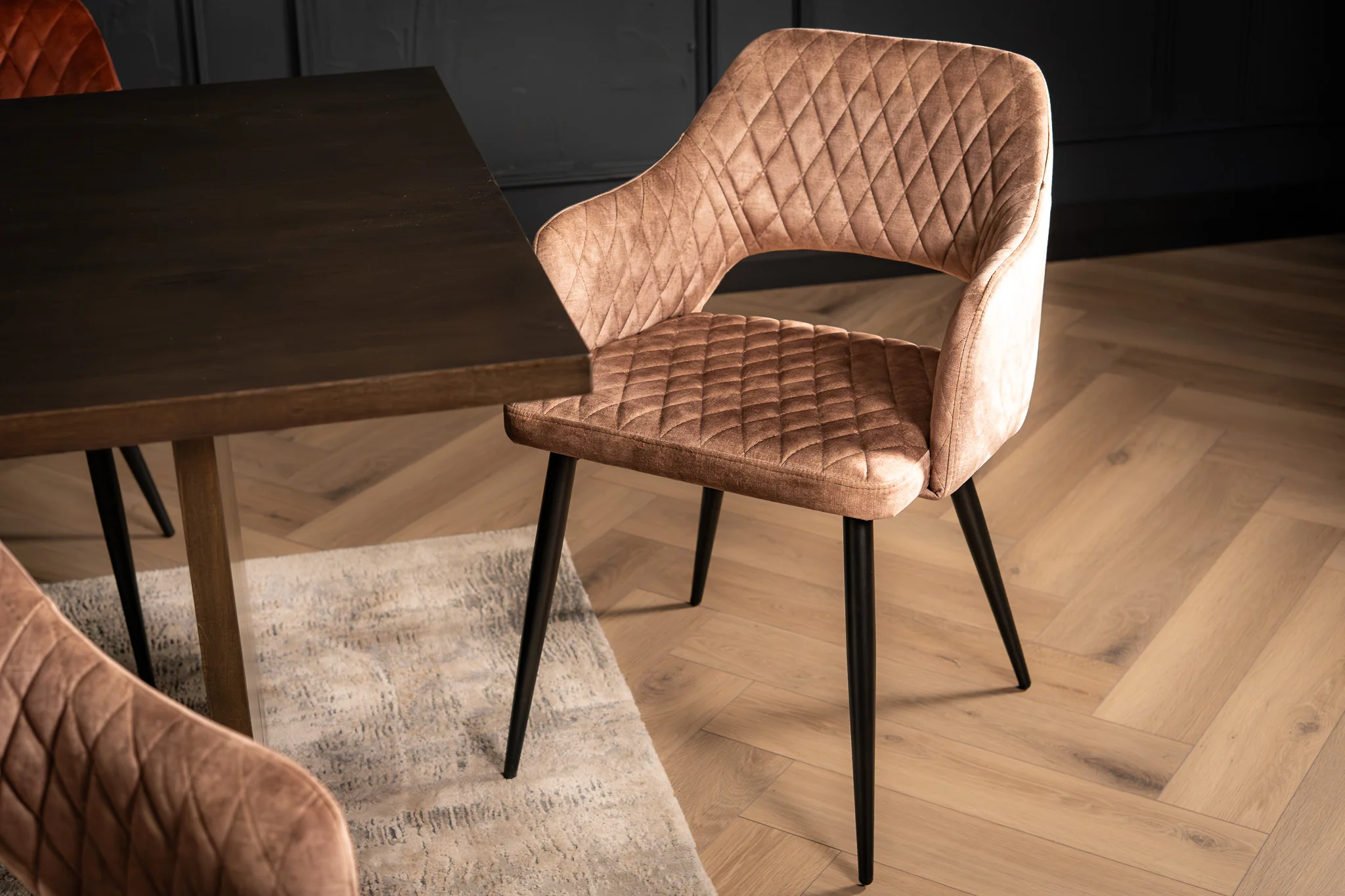 Velvet Dining Chair Champagne with Black Legs – Glamour - Image 5