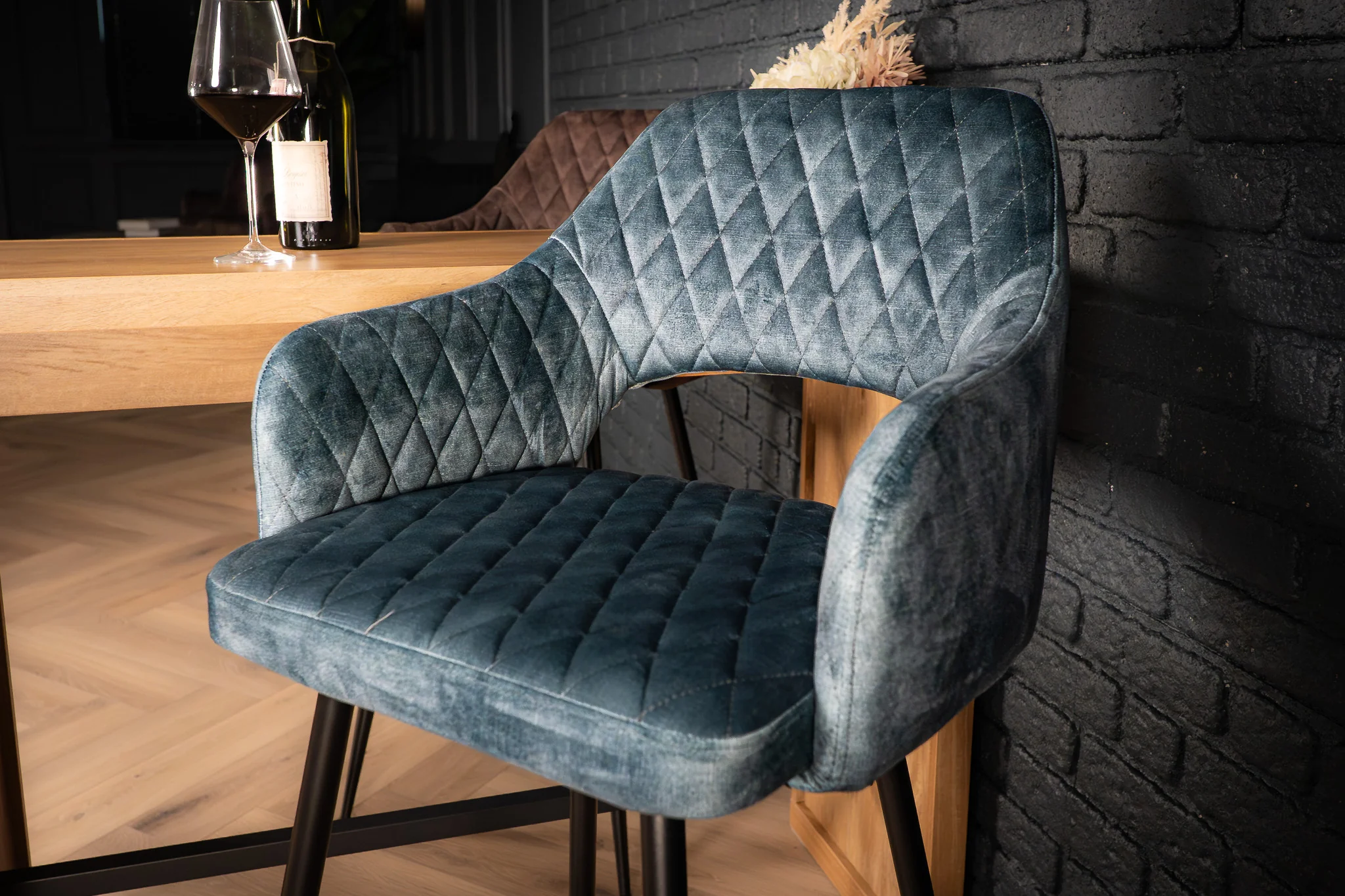 Velvet Bar Stool Petrol Blue with Black Legs – Glamour - Image 4