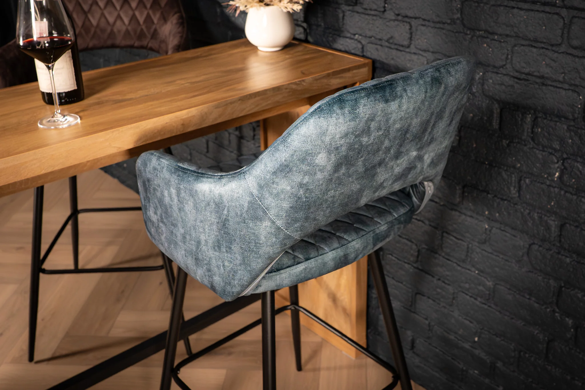 Velvet Bar Stool Petrol Blue with Black Legs – Glamour - Image 5