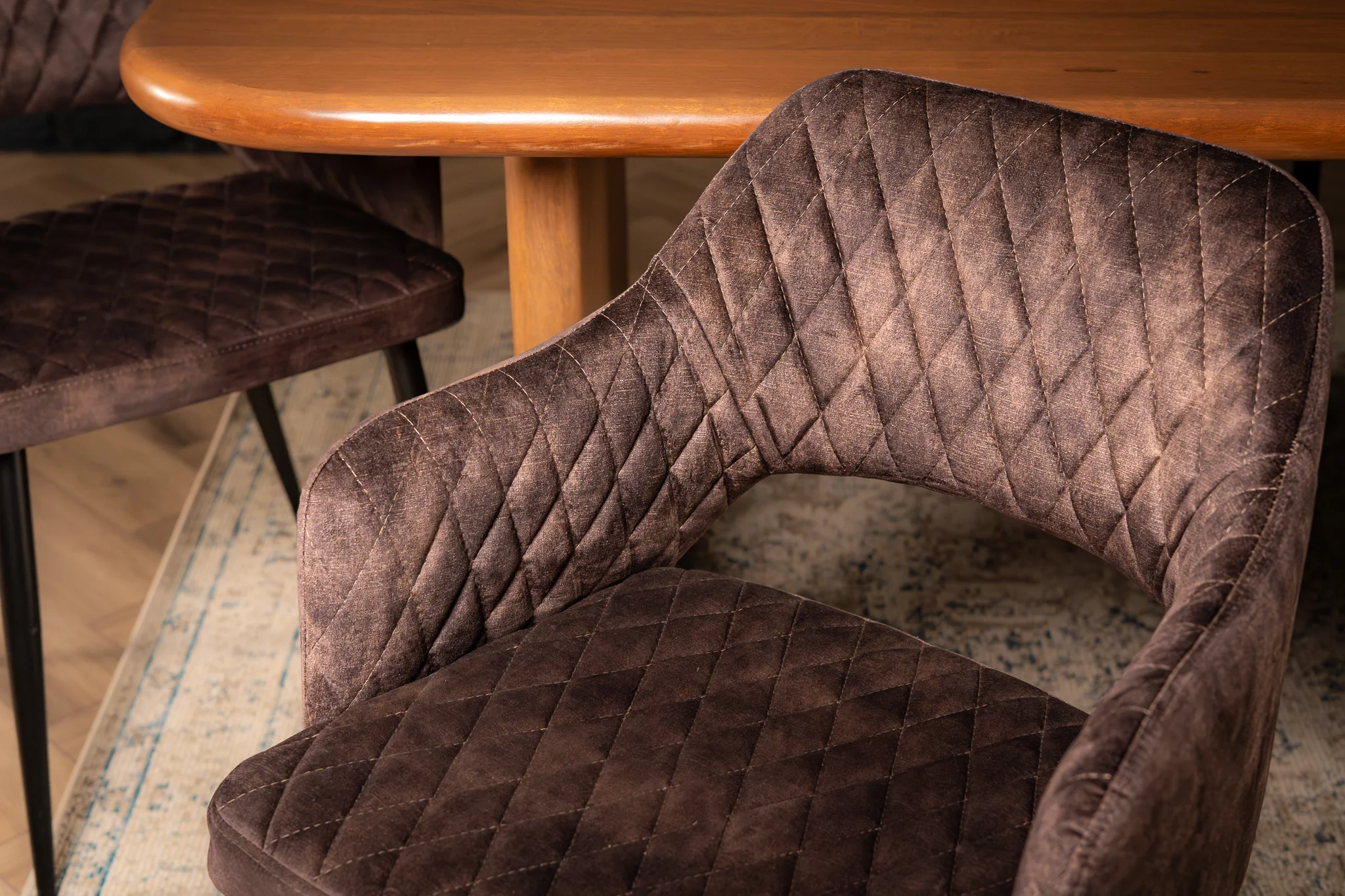 Velvet Dining Chair Grey Brown with Black Legs – Glamour - Image 3