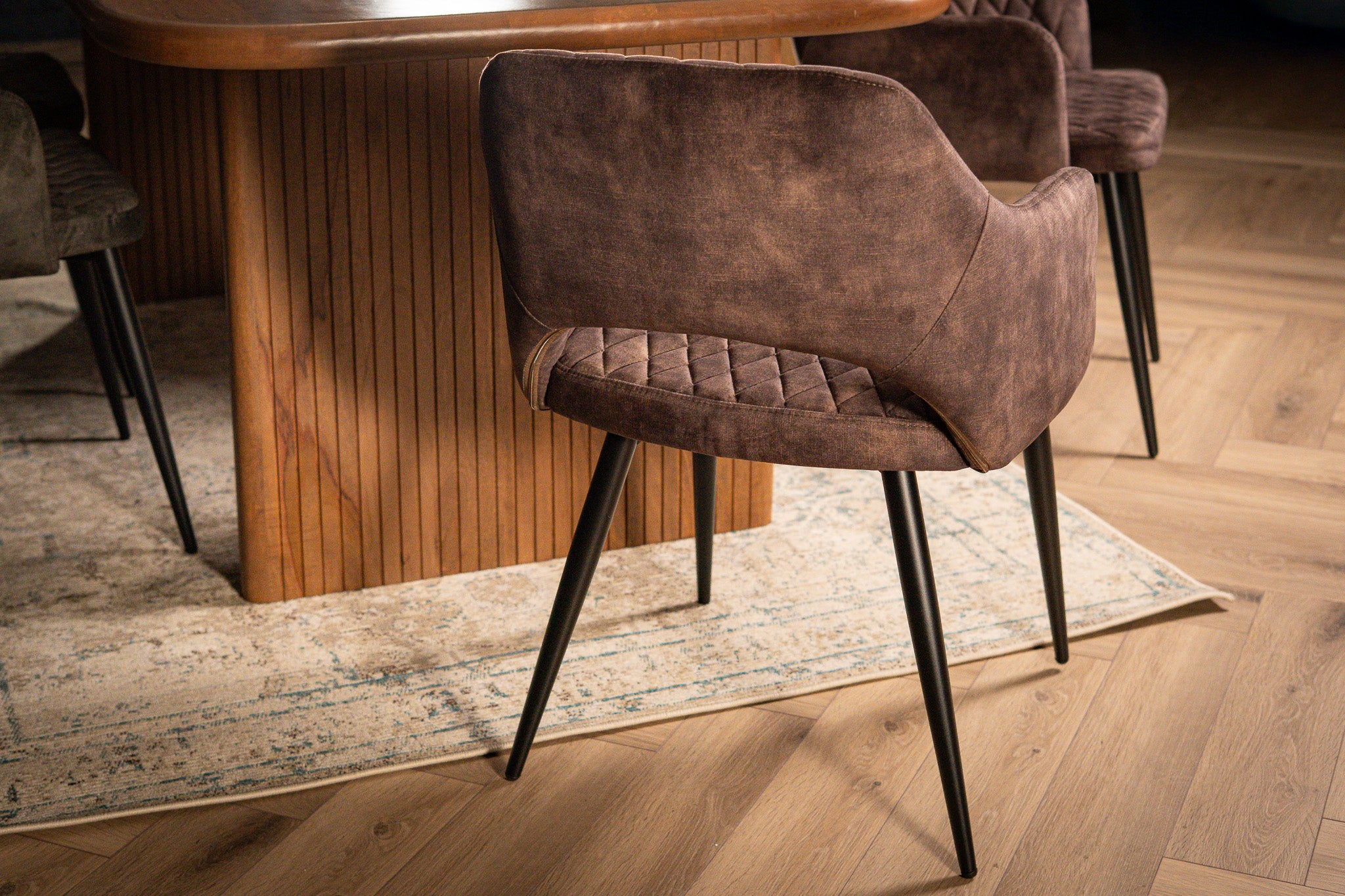 Velvet Dining Chair Grey Brown with Black Legs – Glamour - Image 5