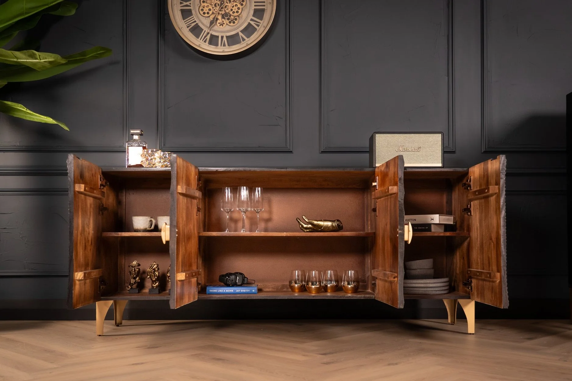 Solid Mango Wood Sideboard Black 177 cm – Sunset - Image 10