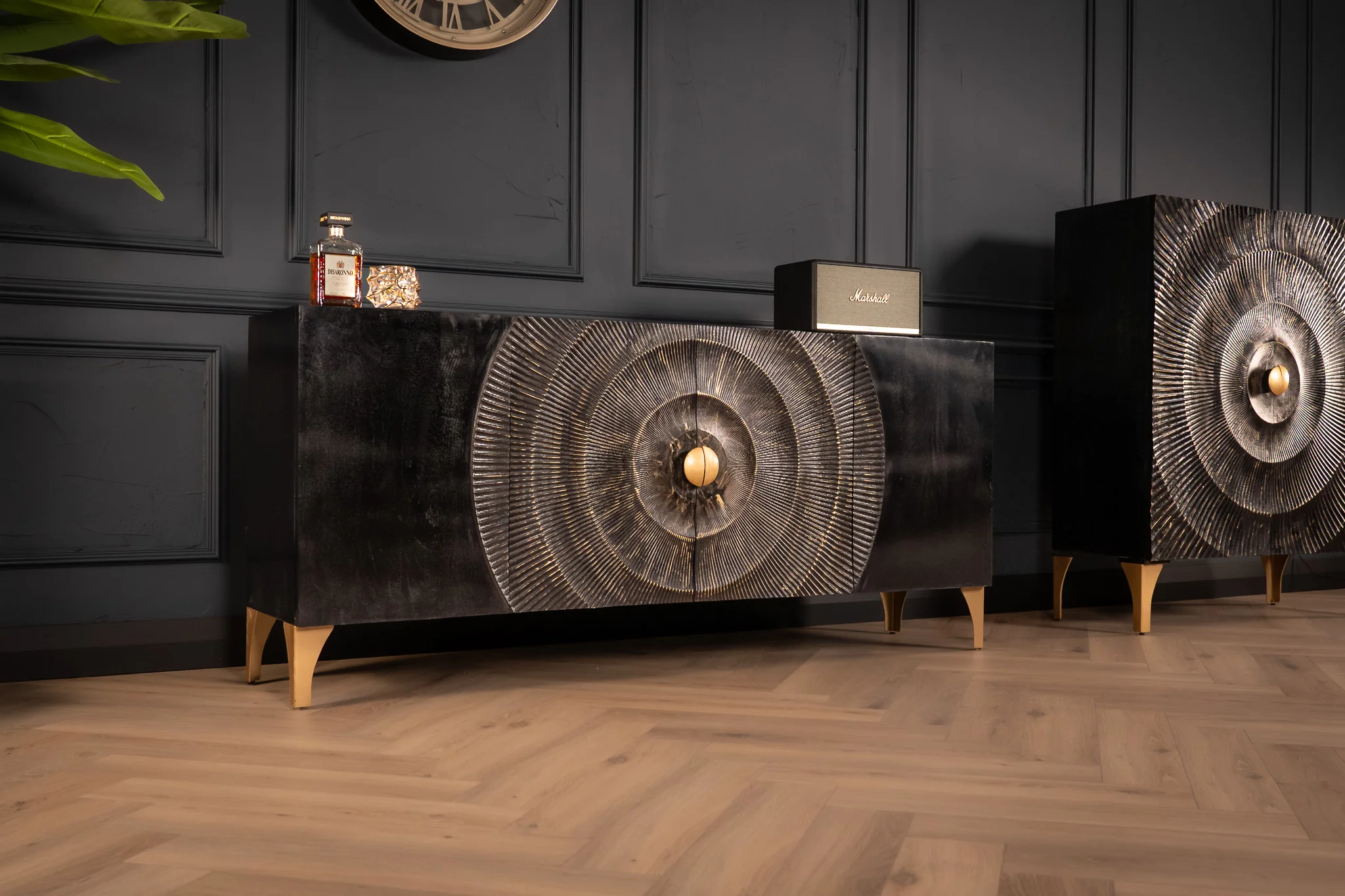Solid Mango Wood Sideboard Black 177 cm – Sunset - Image 3