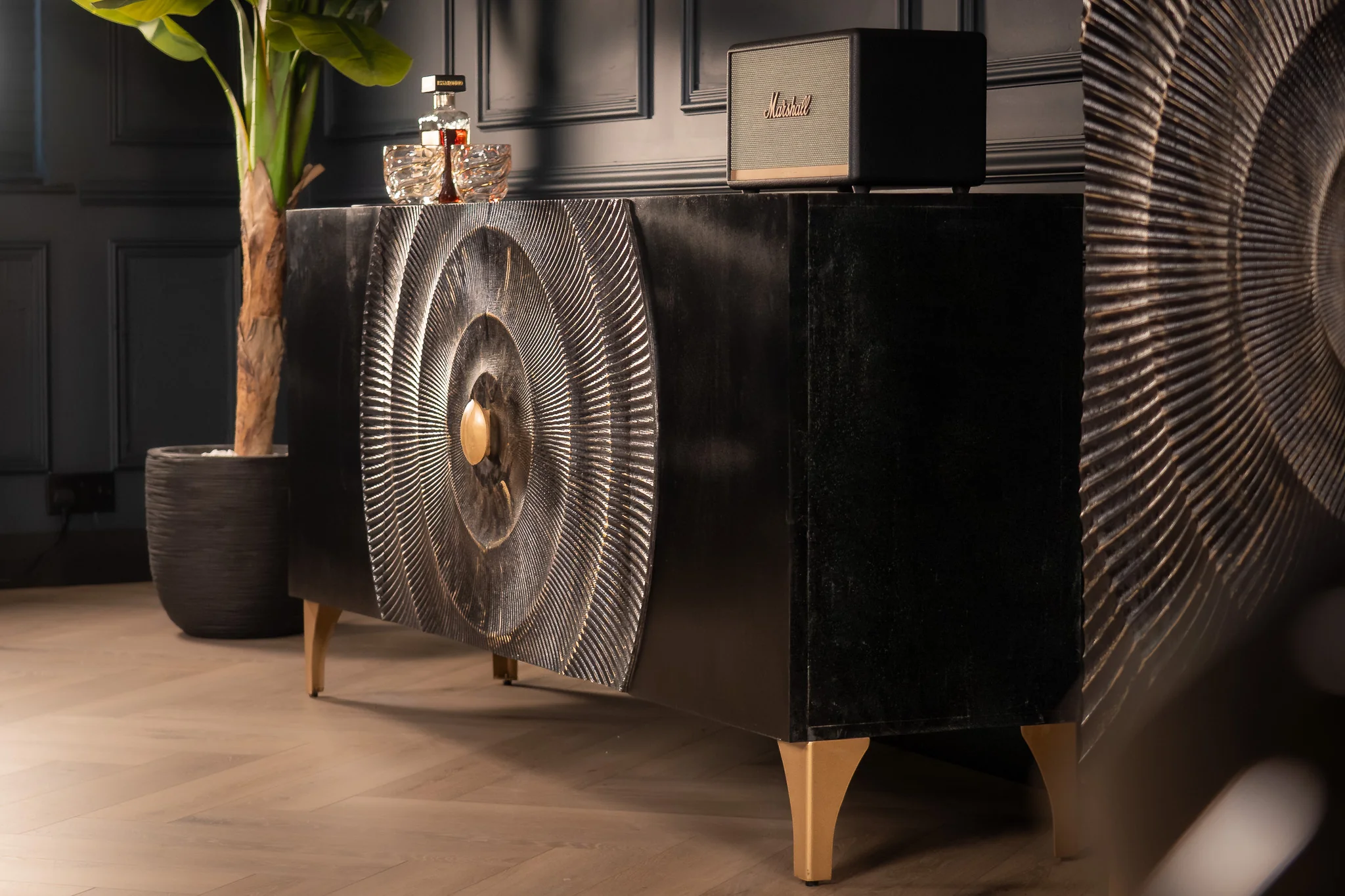 Solid Mango Wood Sideboard Black 177 cm – Sunset - Image 5