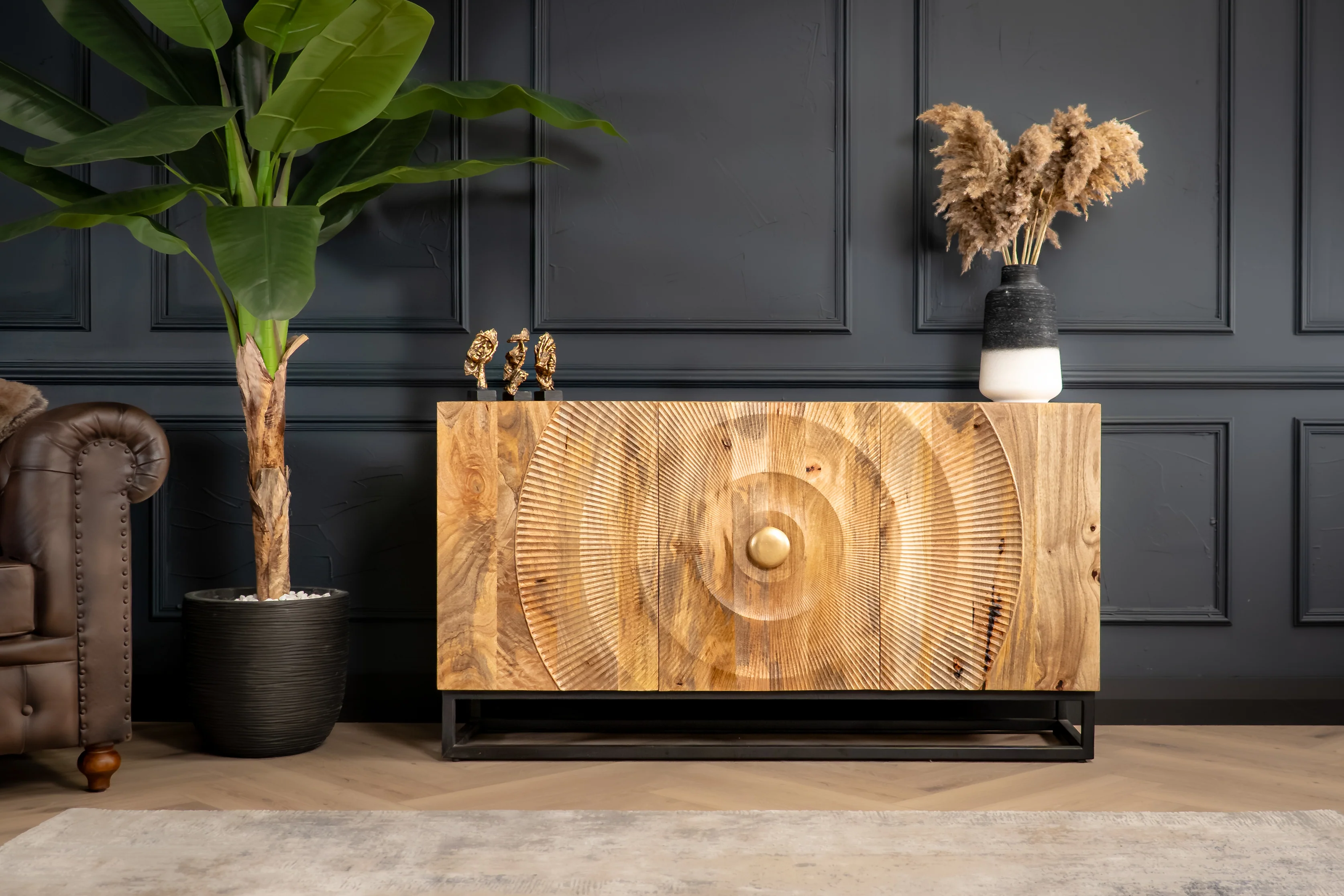 Solid Mango Wood Sideboard Natural Brown 140 cm – Sunset - Image 3