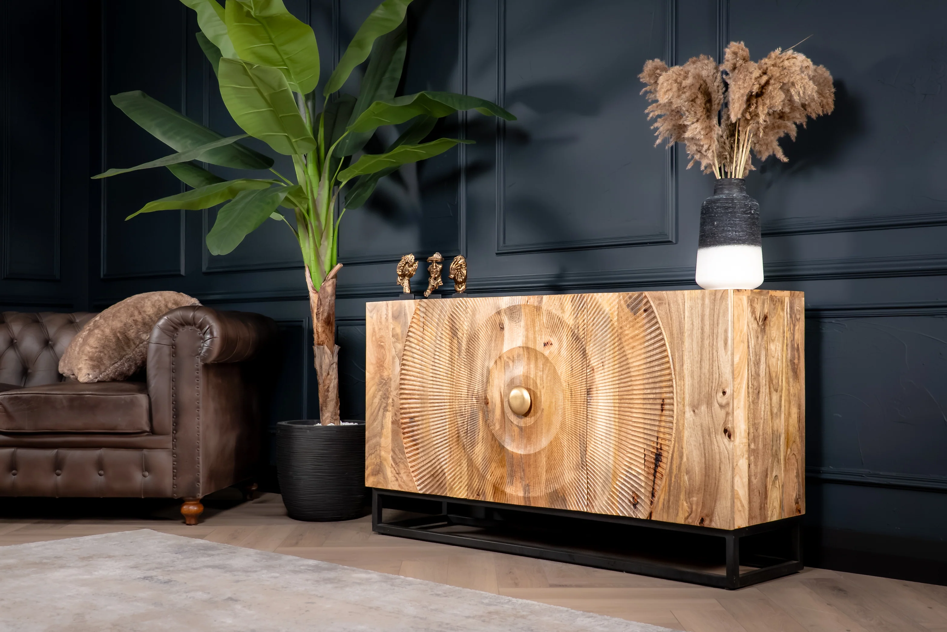 Solid Mango Wood Sideboard Natural Brown 140 cm – Sunset - Image 4