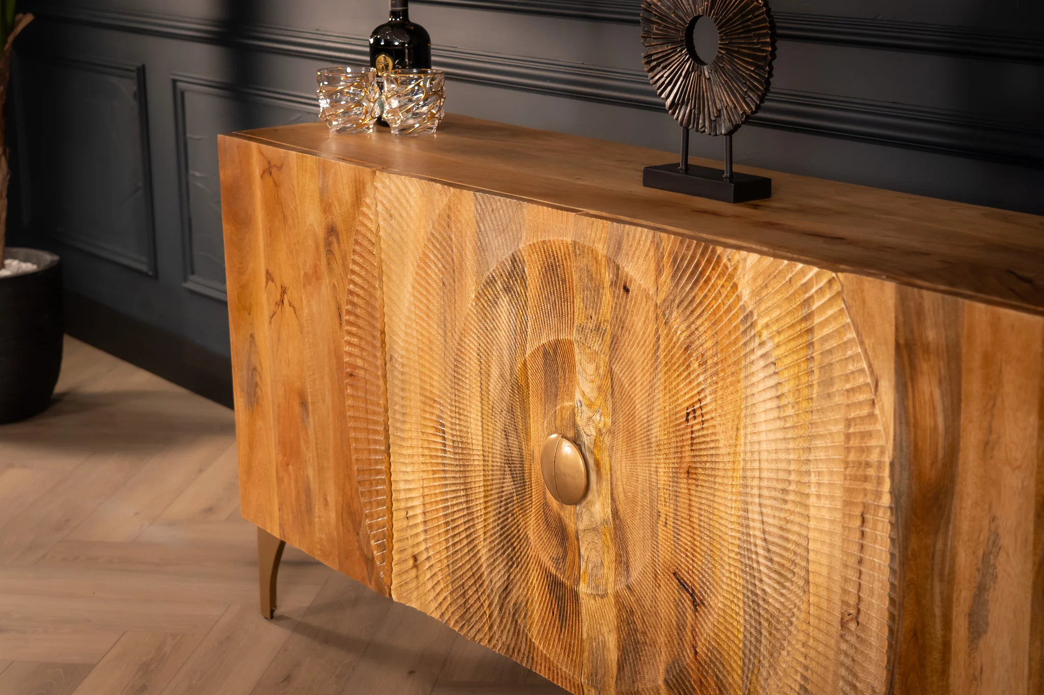 Solid Mango Wood Sideboard Natural Brown 177 cm with Golden Legs – Sunset - Image 4