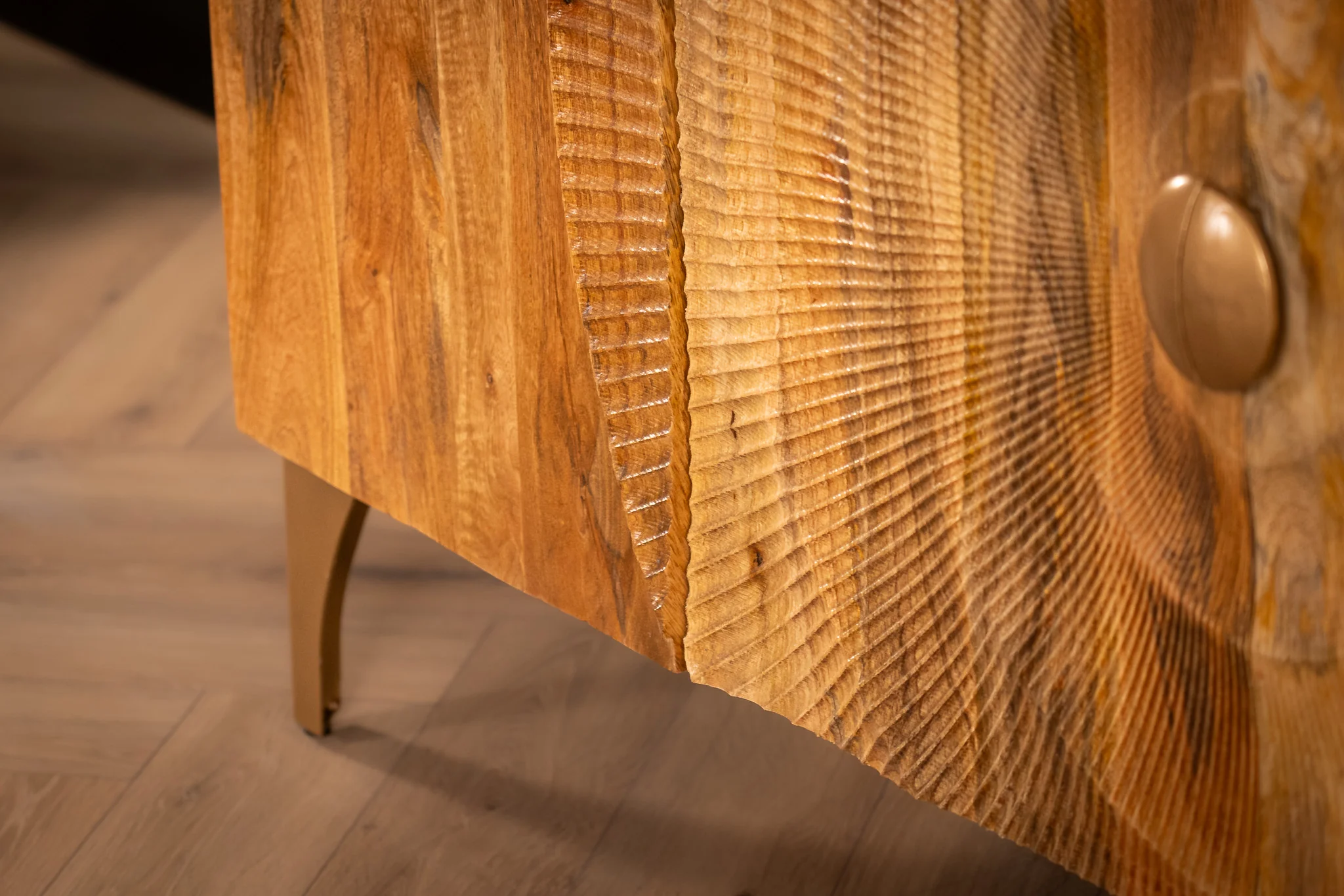 Solid Mango Wood Sideboard Natural Brown 177 cm with Golden Legs – Sunset - Image 5