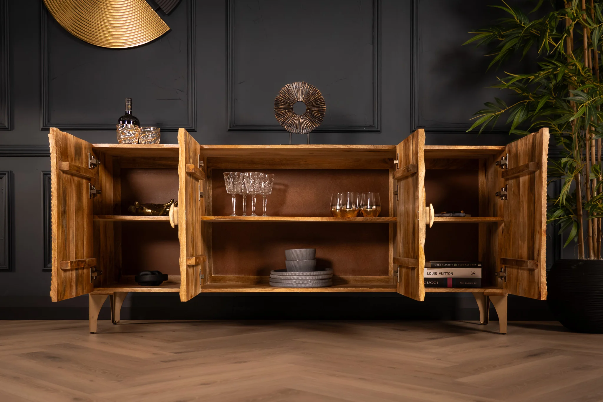 Solid Mango Wood Sideboard Natural Brown 177 cm with Golden Legs – Sunset - Image 9