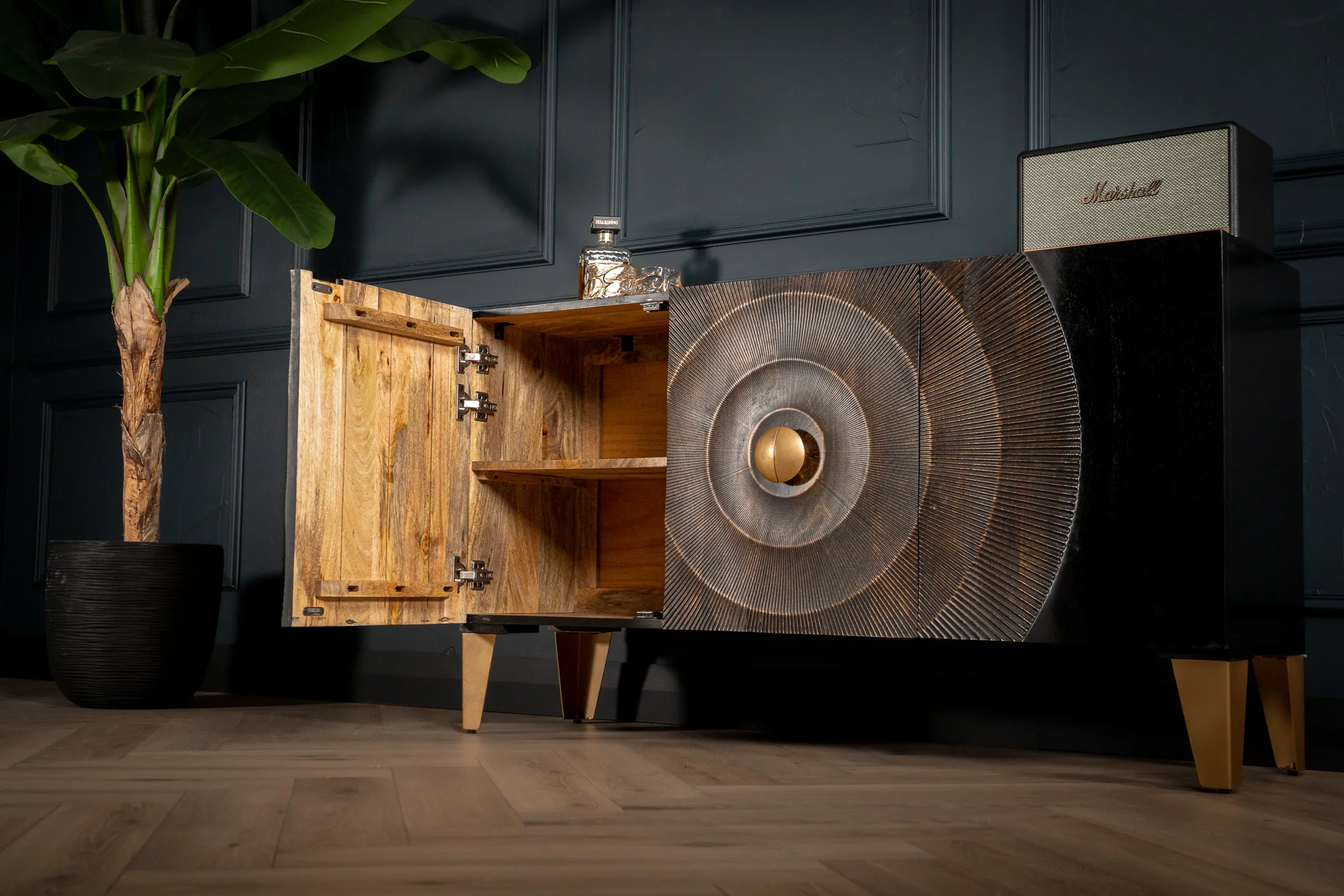 Solid Mango Wood Sideboard Black 140 cm – Sunset - Image 8