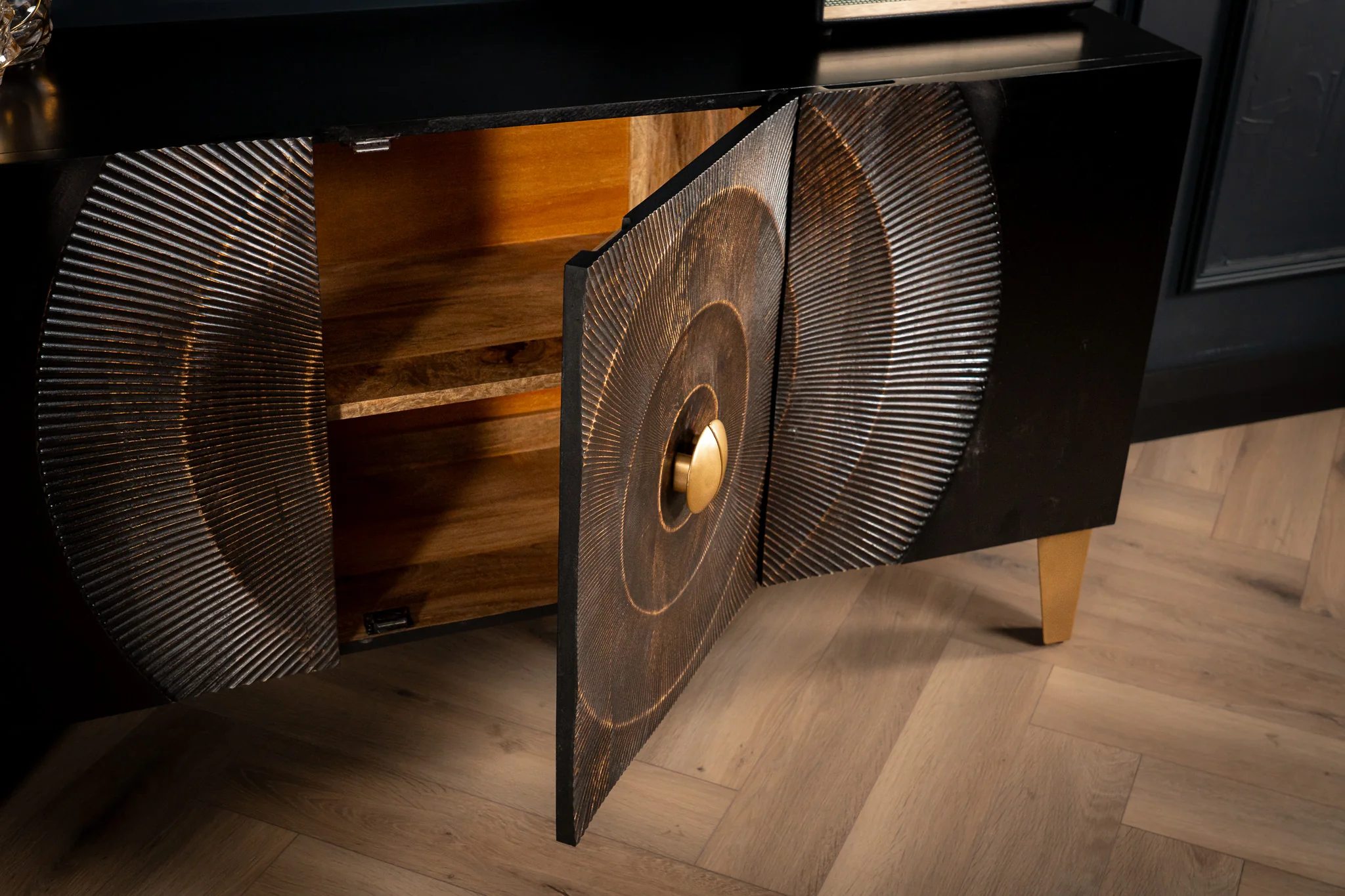 Solid Mango Wood Sideboard Black 140 cm – Sunset - Image 9