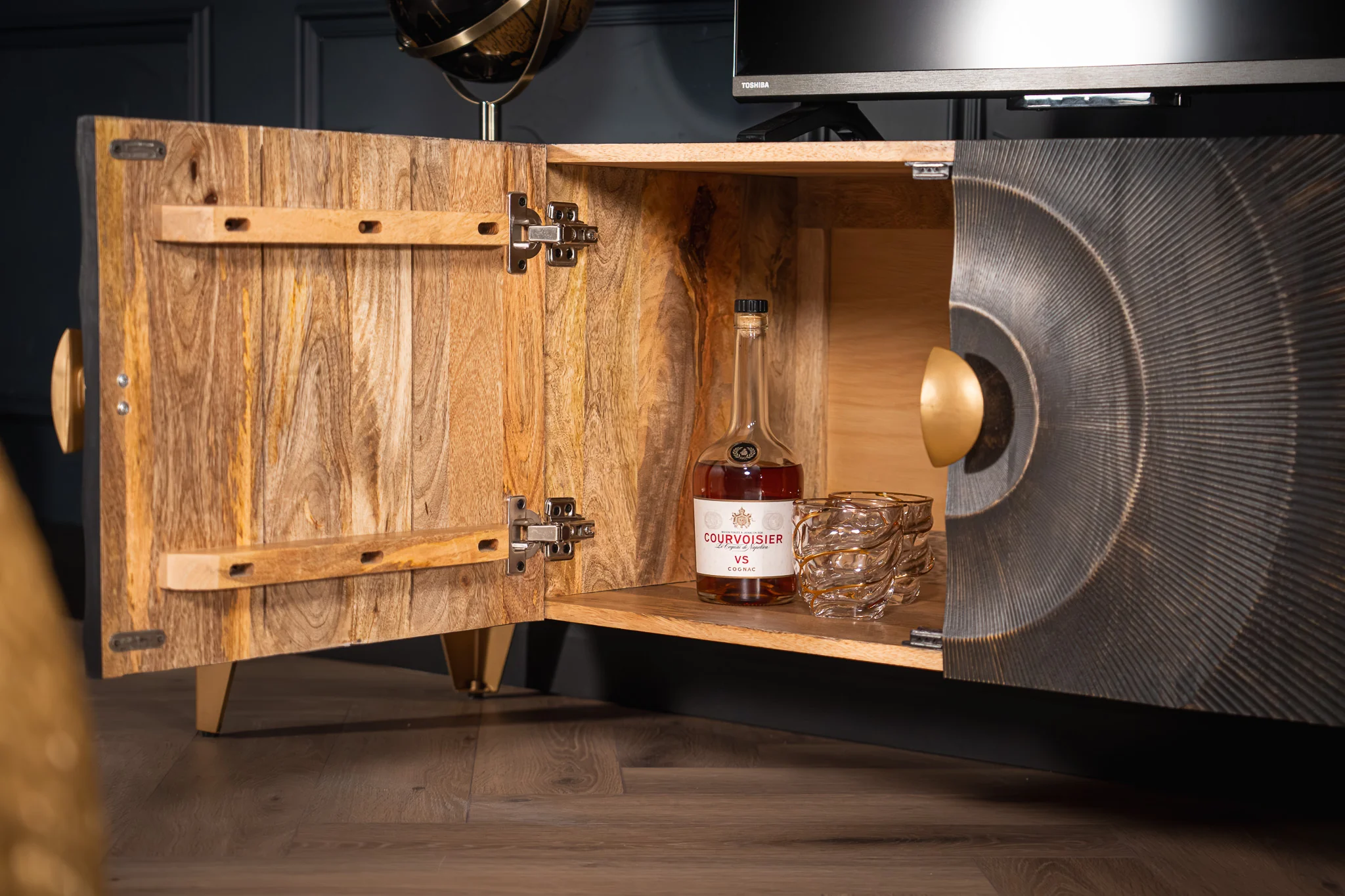 Solid Mango Wood TV Unit Black & Gold 180 cm – Sunset - Image 5