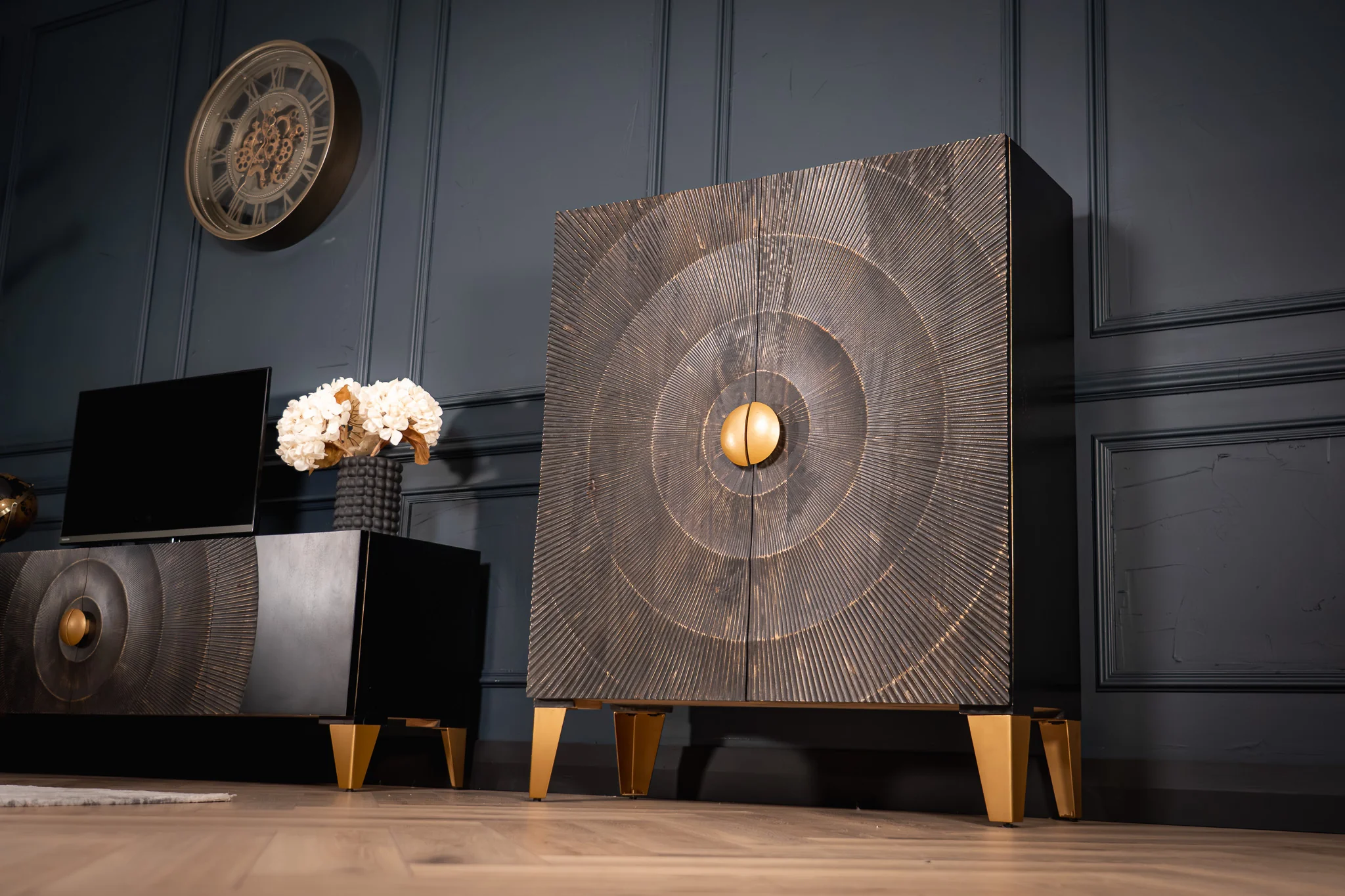 Solid Mango Wood Storage Cabinet Black 100 cm – Sunset - Image 10