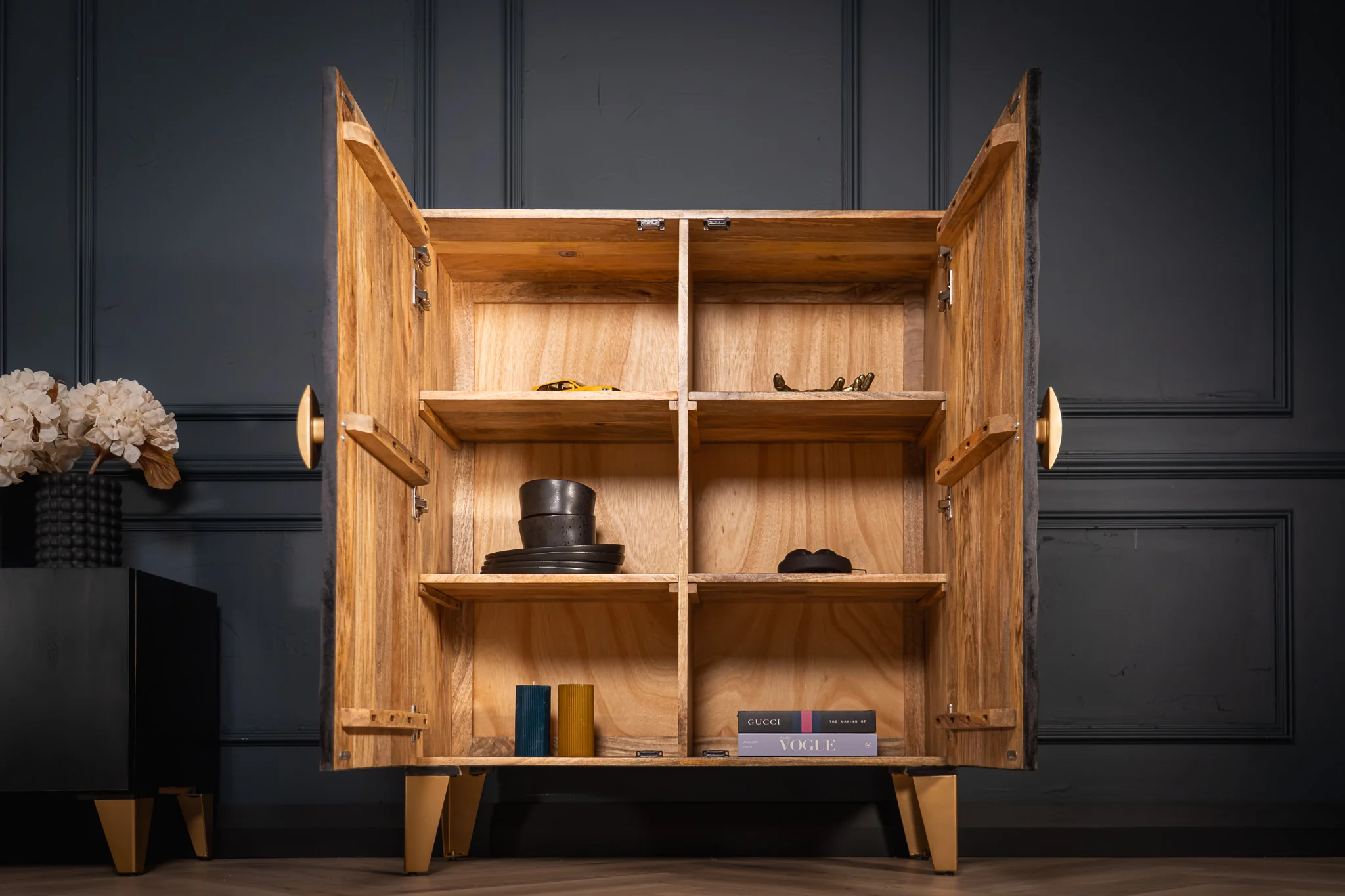 Solid Mango Wood Storage Cabinet Black 100 cm – Sunset - Image 3