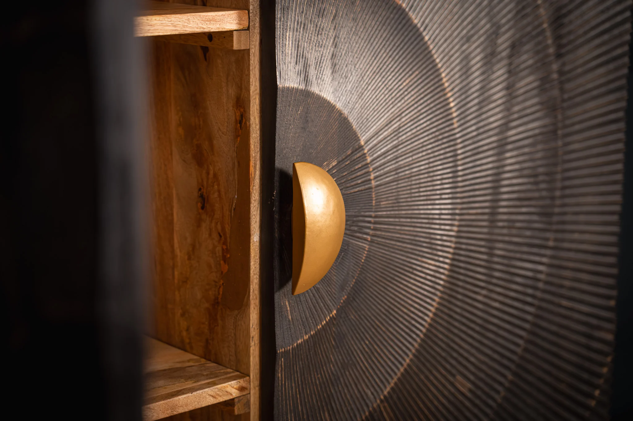 Solid Mango Wood Storage Cabinet Black 100 cm – Sunset - Image 5