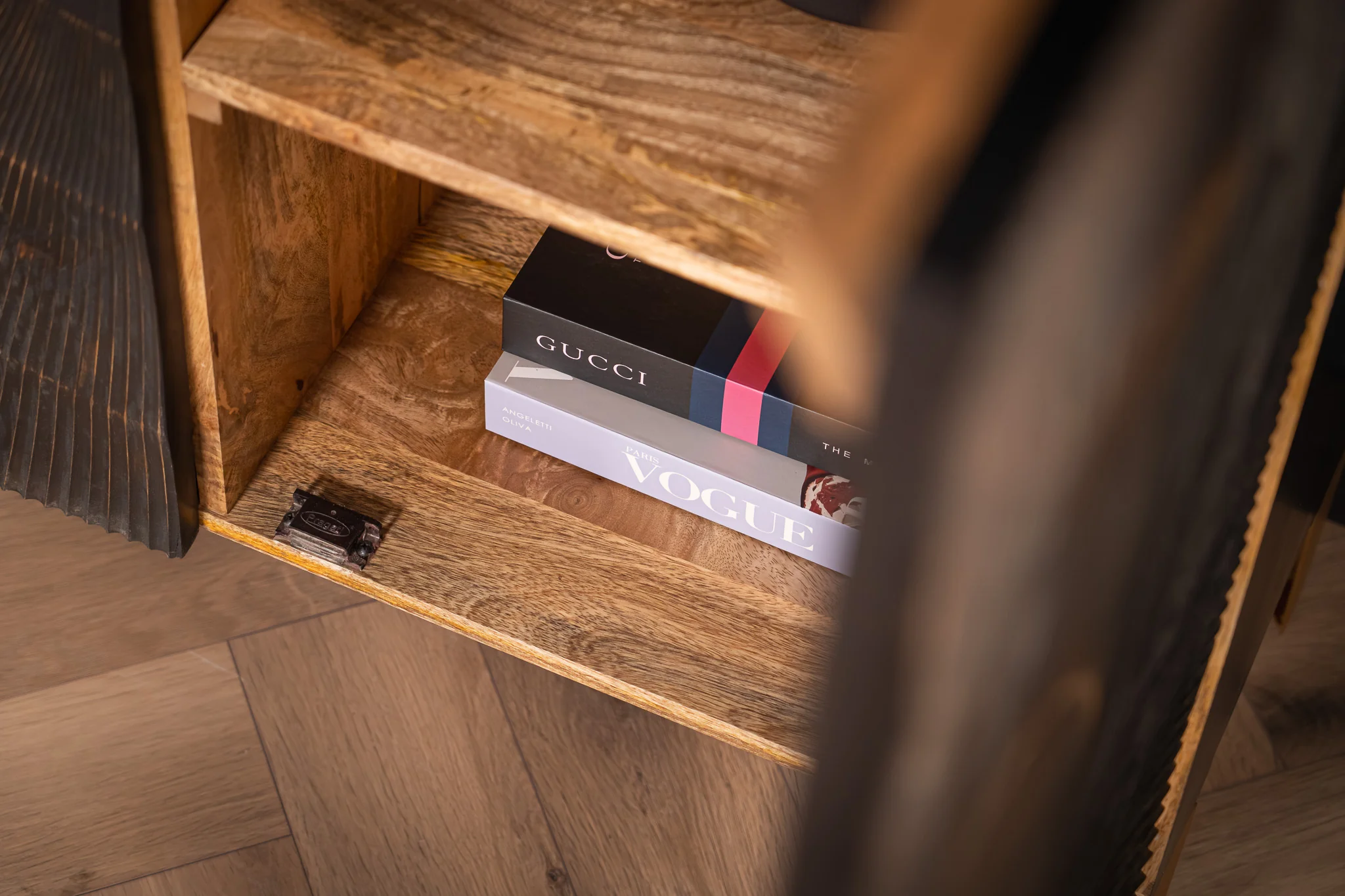 Solid Mango Wood Storage Cabinet Black 100 cm – Sunset - Image 7