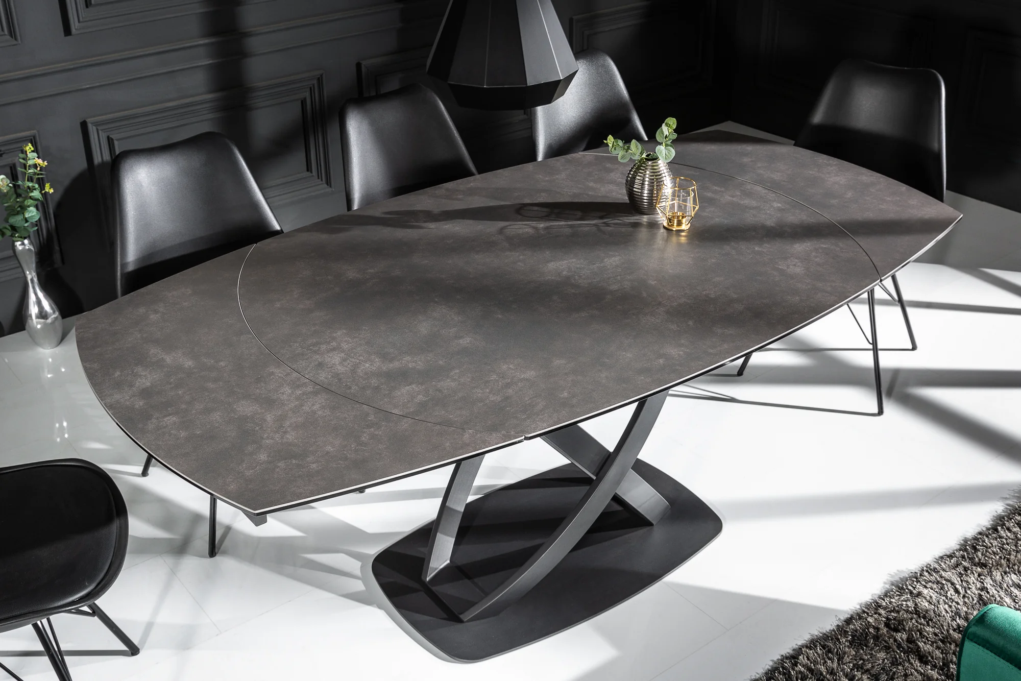 Inception Extendable Dining Table 130-190 cm in Anthracite Look Ceramic Rotating - Image 3