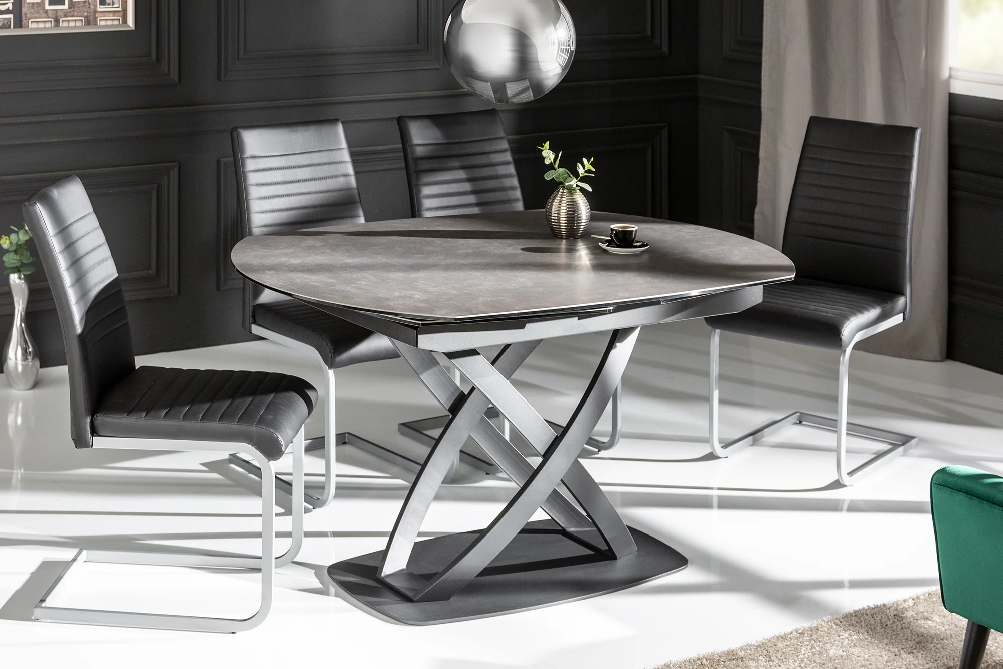 Inception Extendable Dining Table 130-190 cm in Anthracite Look Ceramic Rotating - Image 4