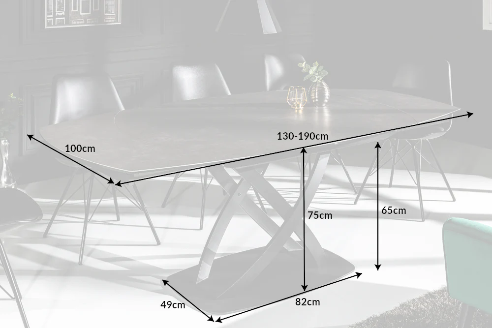 Inception Extendable Dining Table 130-190 cm in Anthracite Look Ceramic Rotating - Image 7