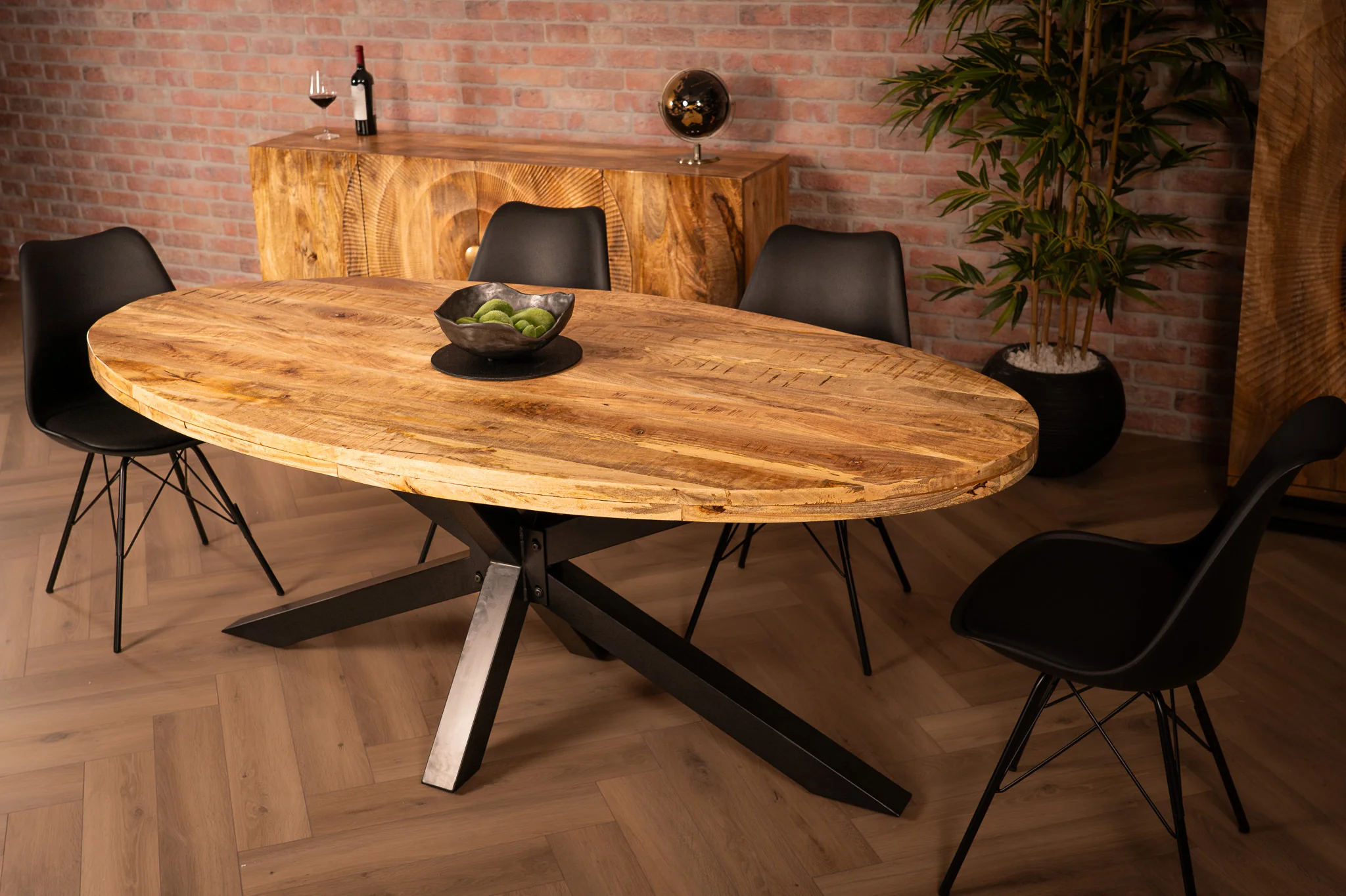 Solid Mango Wood Oval Dining Table 200cm – Galaxie Spider Frame - Image 3
