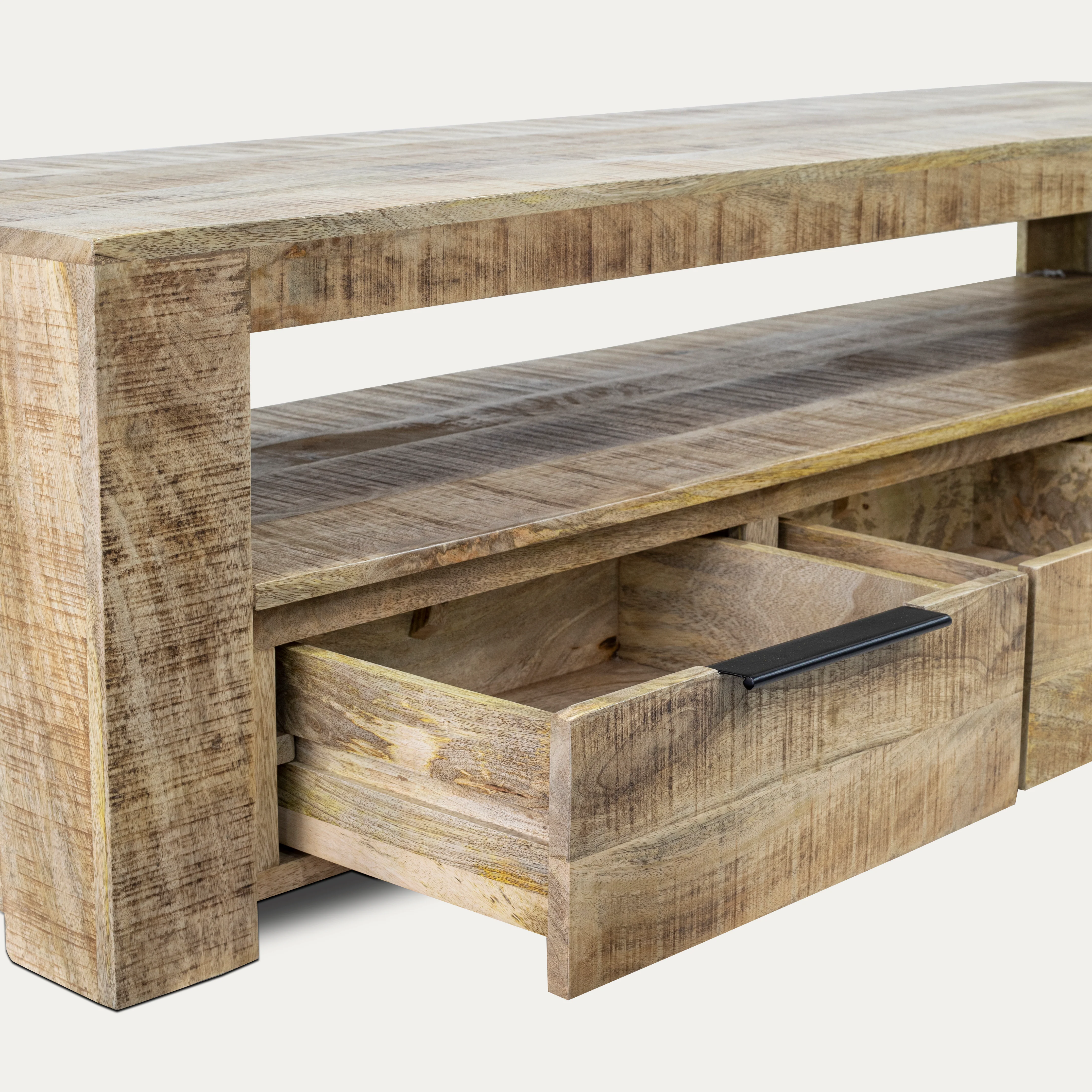 Solid Mango Wood TV Unit 170 cm – Woodland 3 Drawer Natural Brown - Image 12