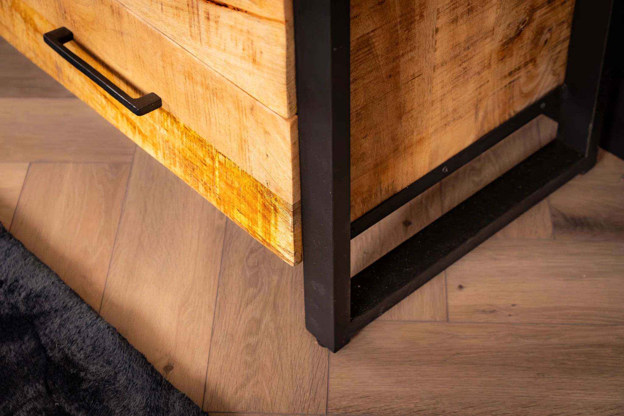 Solid Mango Wood Sideboard with Bottle Holder and Black Metal Frame 193 cm – Iron Industrial - Image 11