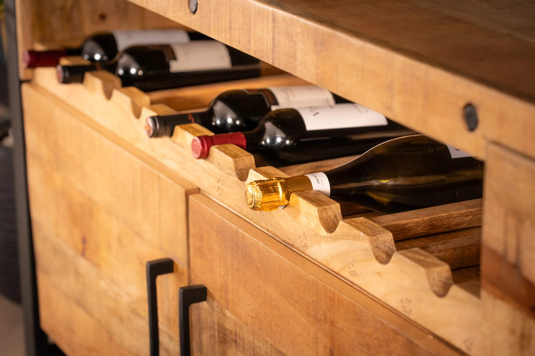 Solid Mango Wood Sideboard with Bottle Holder and Black Metal Frame 193 cm – Iron Industrial - Image 6