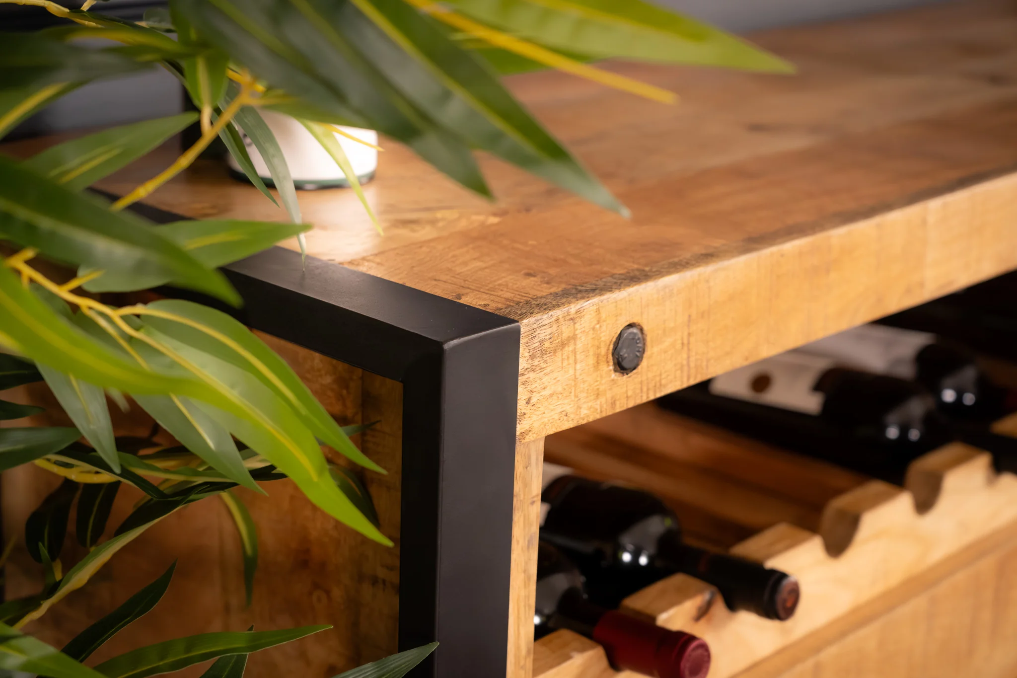 Solid Mango Wood Sideboard with Bottle Holder and Black Metal Frame 193 cm – Iron Industrial - Image 8