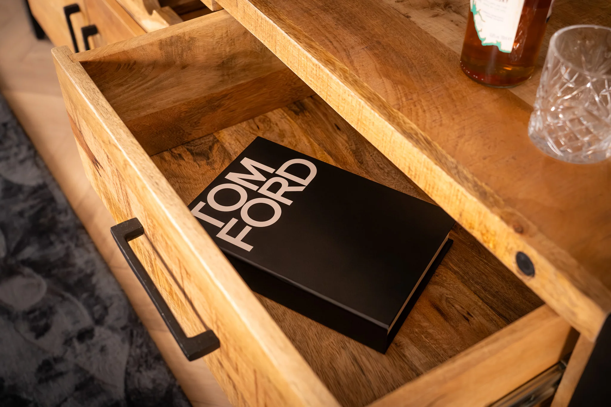 Solid Mango Wood Sideboard with Bottle Holder and Black Metal Frame 193 cm – Iron Industrial - Image 9