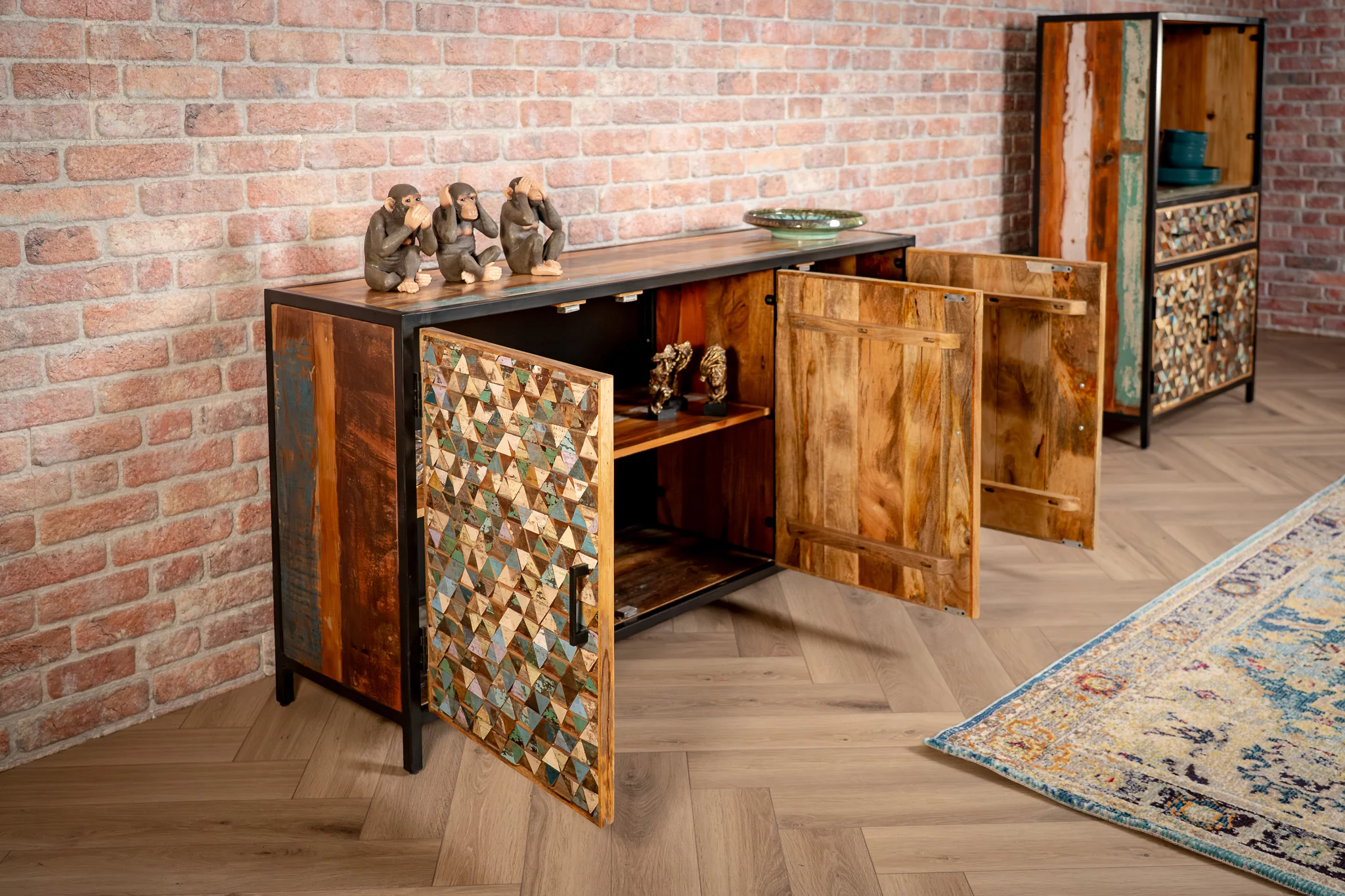 Recycled Mango Wood Sideboard with Black Metal Frame 160 cm – Iron Sky - Image 5