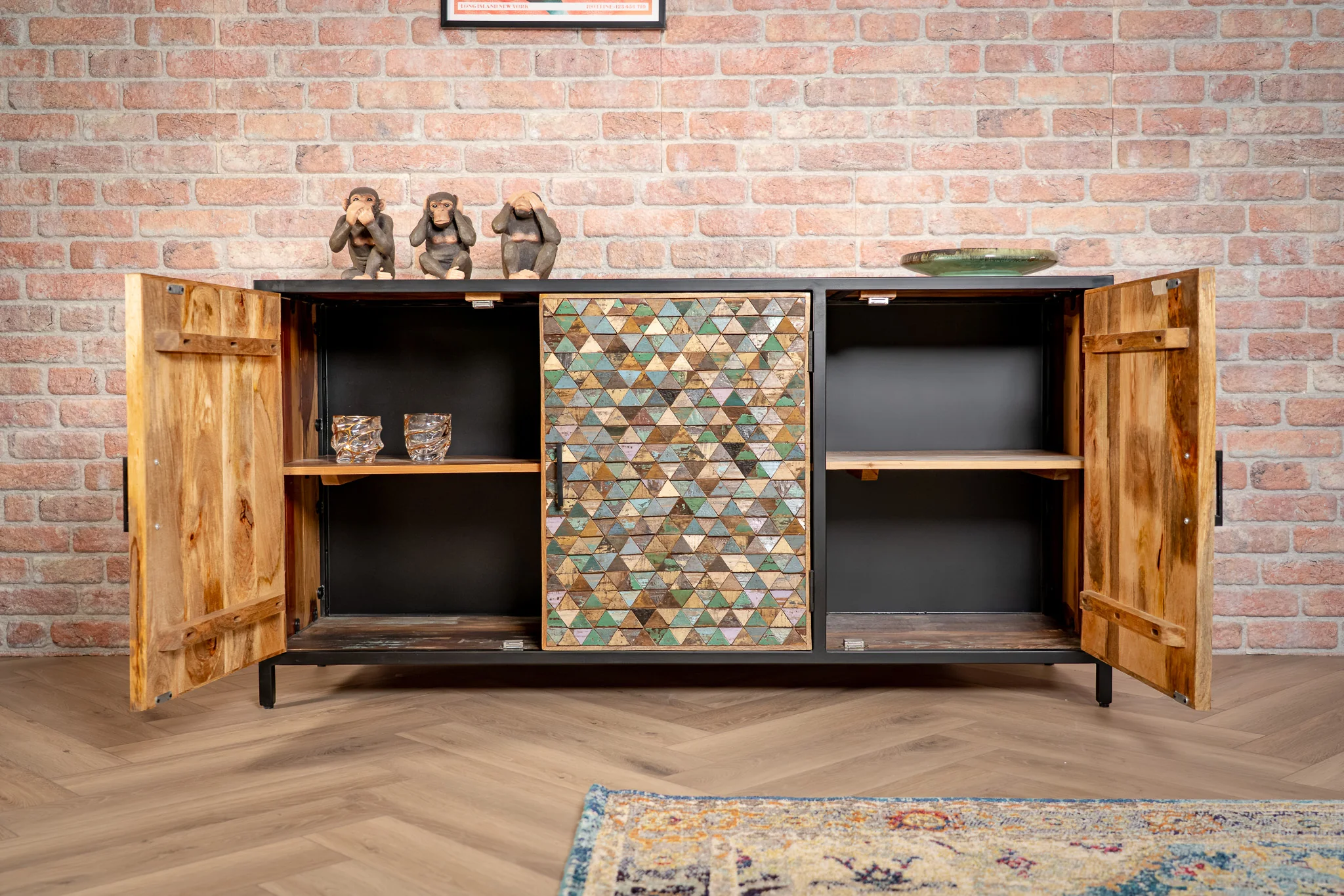 Recycled Mango Wood Sideboard with Black Metal Frame 160 cm – Iron Sky - Image 6