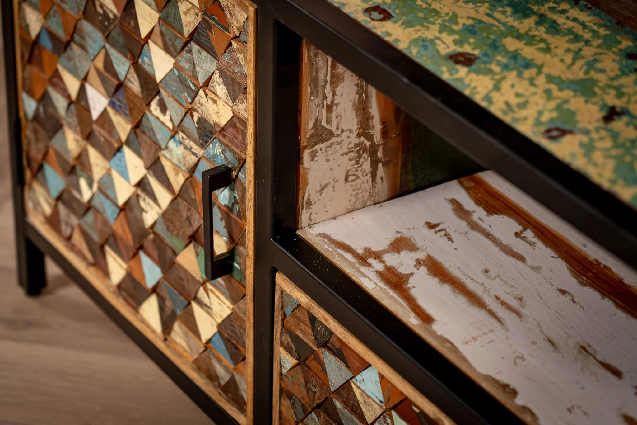 Recycled Mango Wood TV unit with Black Metal Frame 145 cm – Iron Sky - Image 6